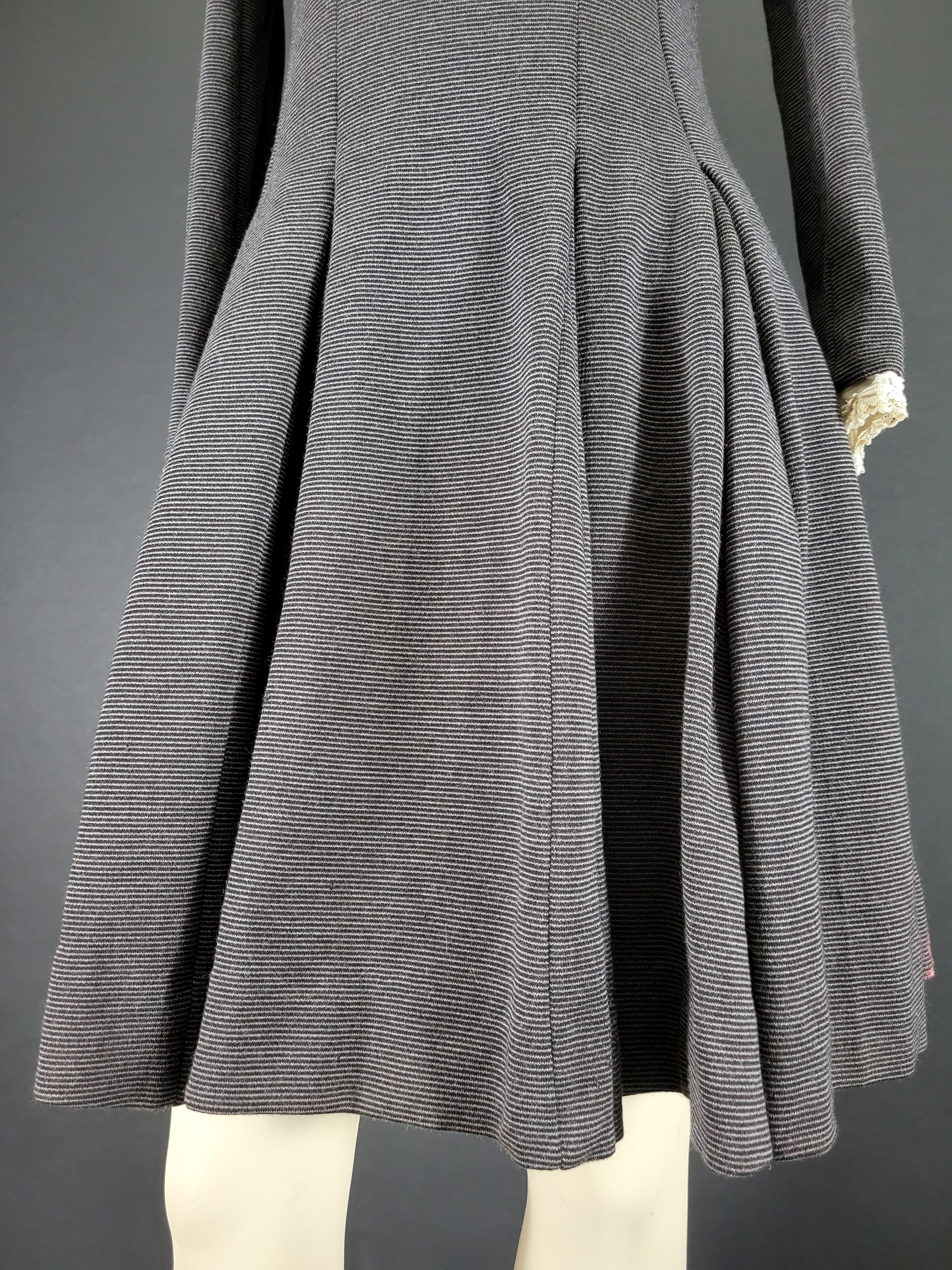 60s Wool Long Sleeve Pleated Dress With Bow Accent By Mam'selle by Betty Carol - Image 5