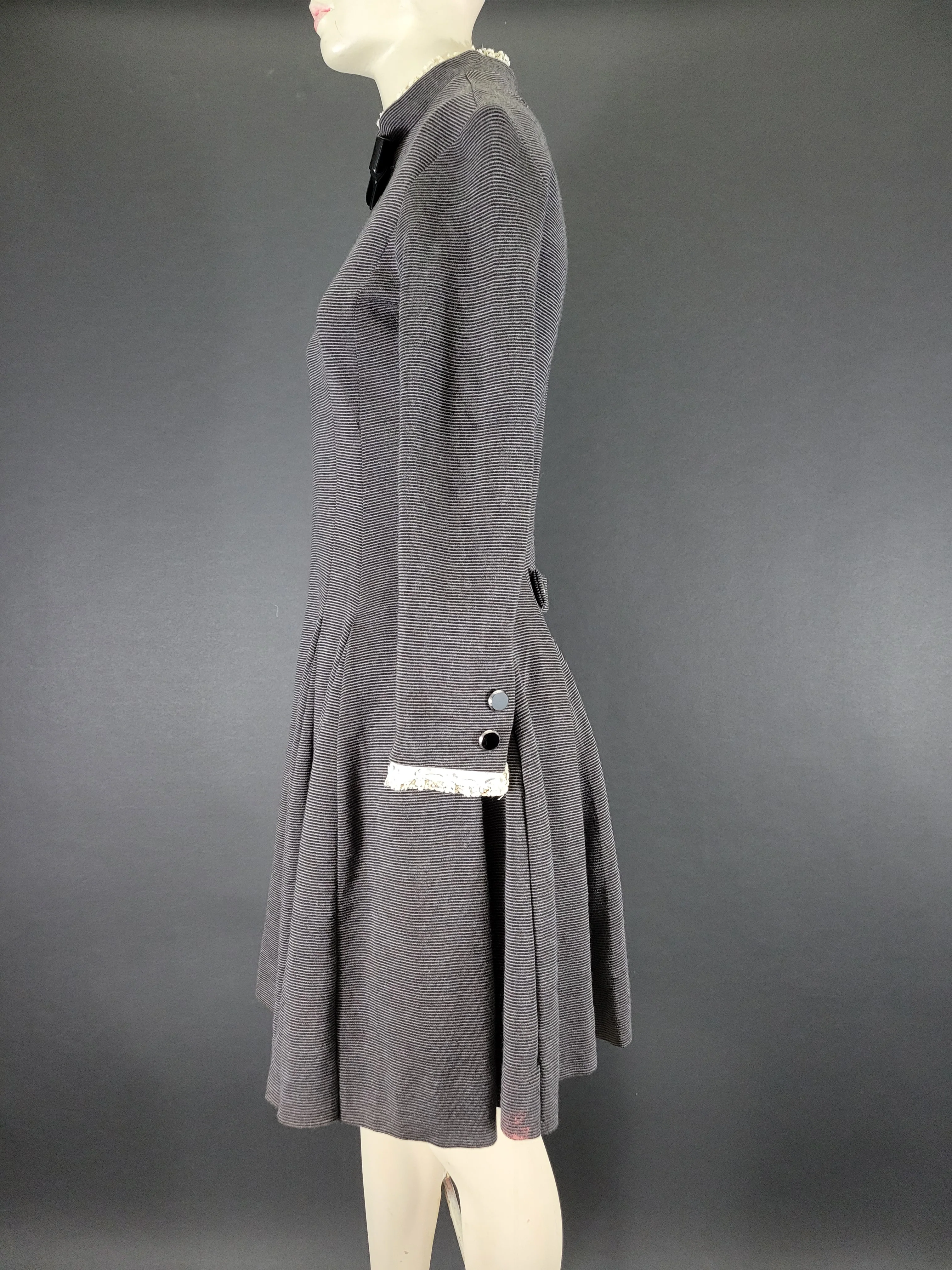 60s Wool Long Sleeve Pleated Dress With Bow Accent By Mam'selle by Betty Carol - Image 8