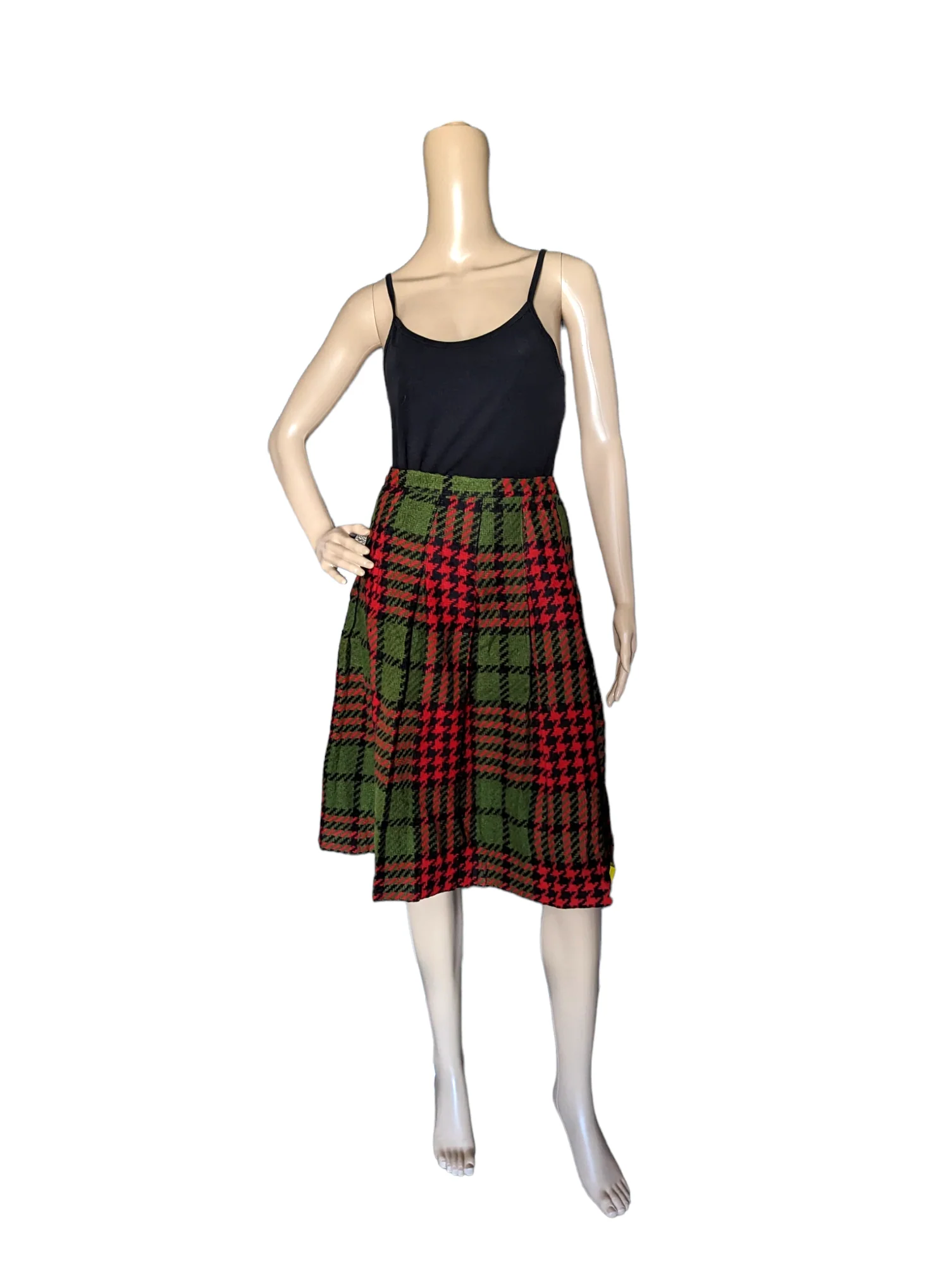 60s Wool Pleated Red And Green Plaid Schoolgirl Skirt By Kerrybrooke - Image 4