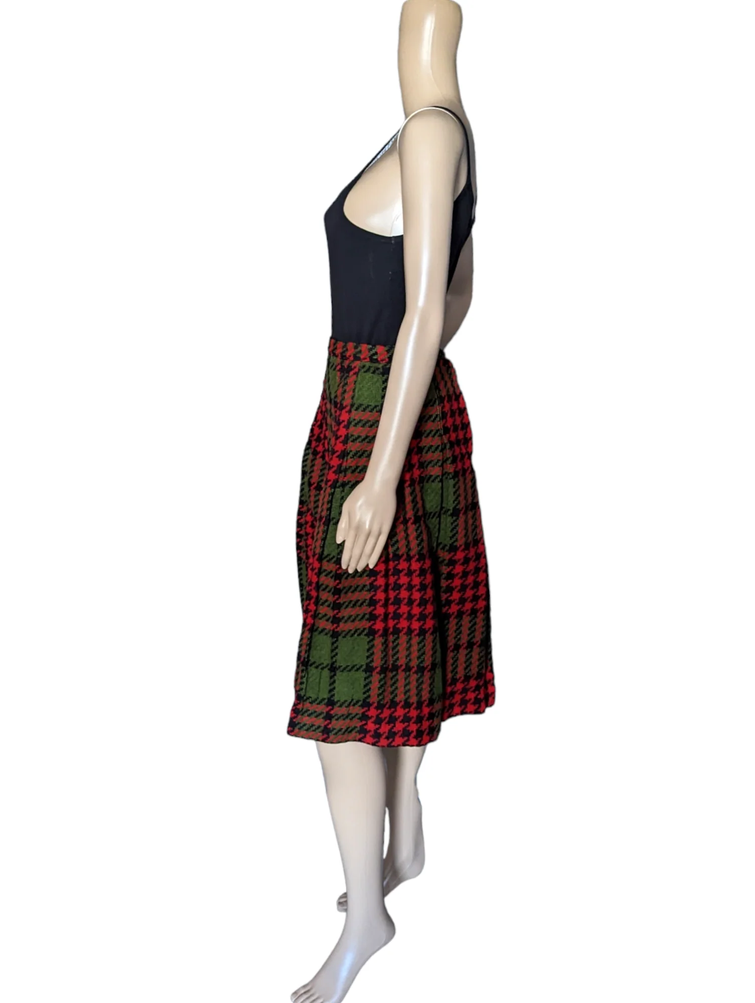60s Wool Pleated Red And Green Plaid Schoolgirl Skirt By Kerrybrooke - Image 5