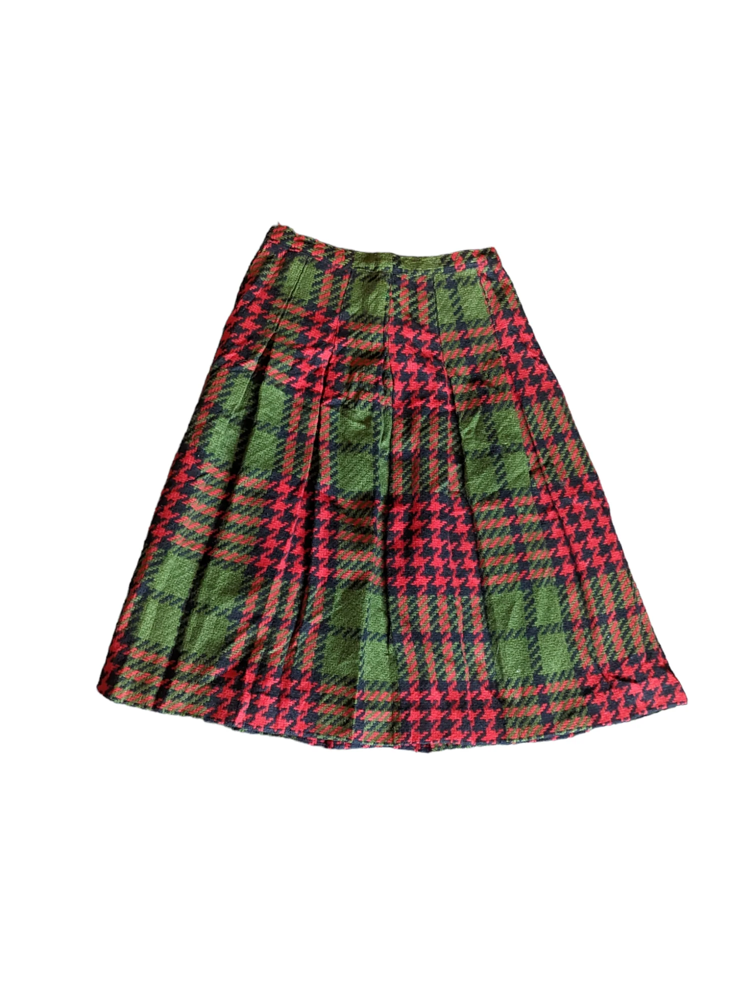 60s Wool Pleated Red And Green Plaid Schoolgirl Skirt By Kerrybrooke - Image 6