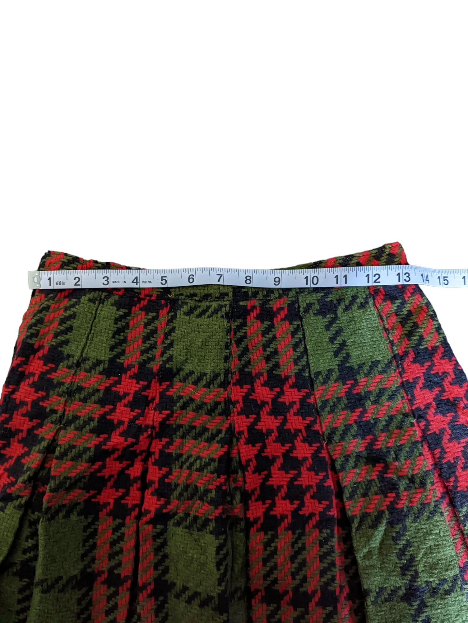60s Wool Pleated Red And Green Plaid Schoolgirl Skirt By Kerrybrooke - Image 7