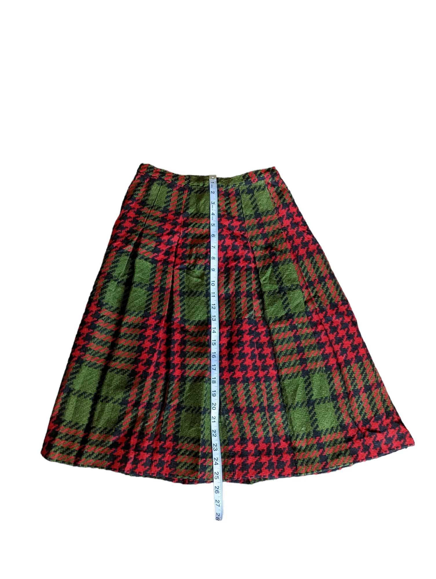 60s Wool Pleated Red And Green Plaid Schoolgirl Skirt By Kerrybrooke - Image 8