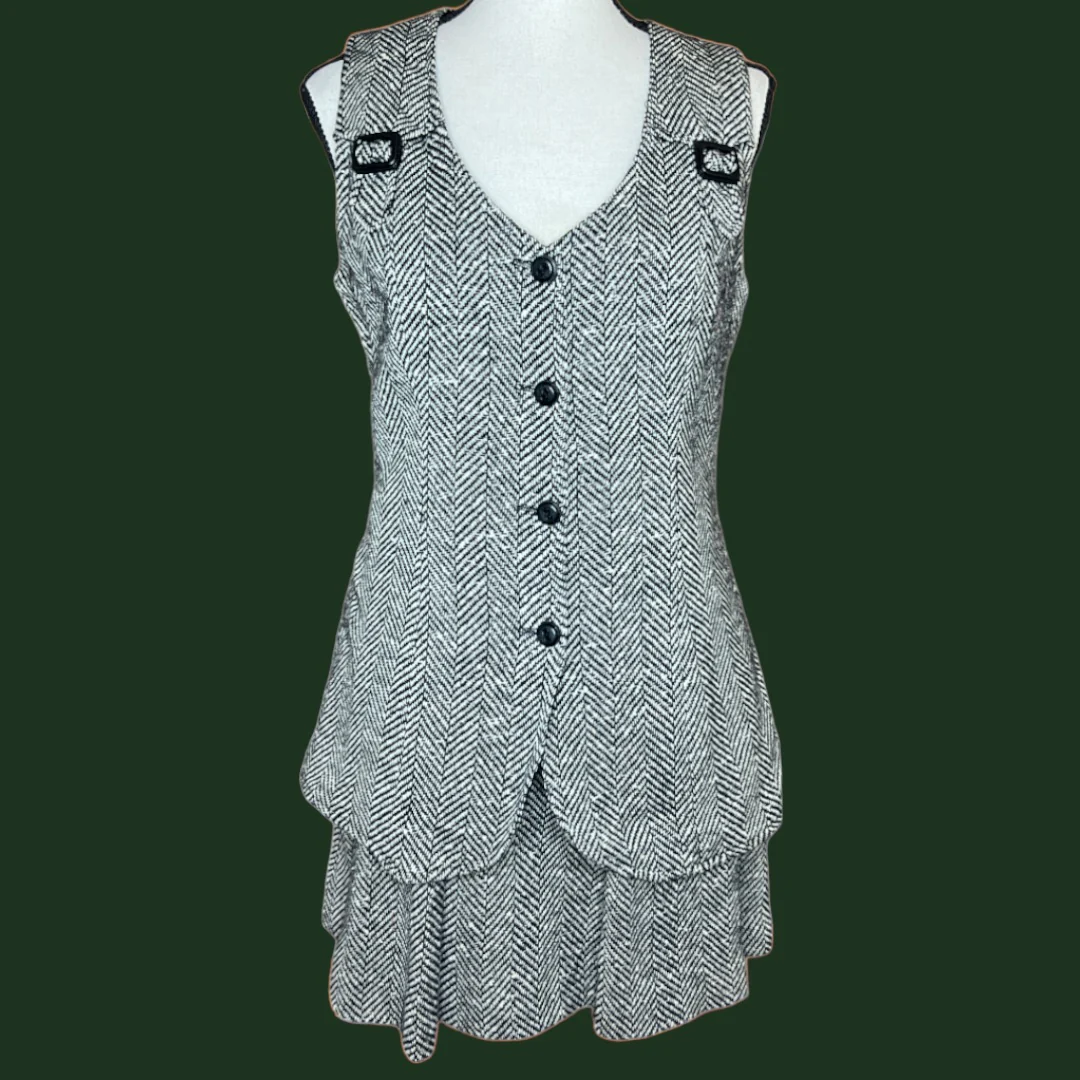 60s Wool Tweed Pleated Mini Skirt Vest Set Academia By College Town - Image 13