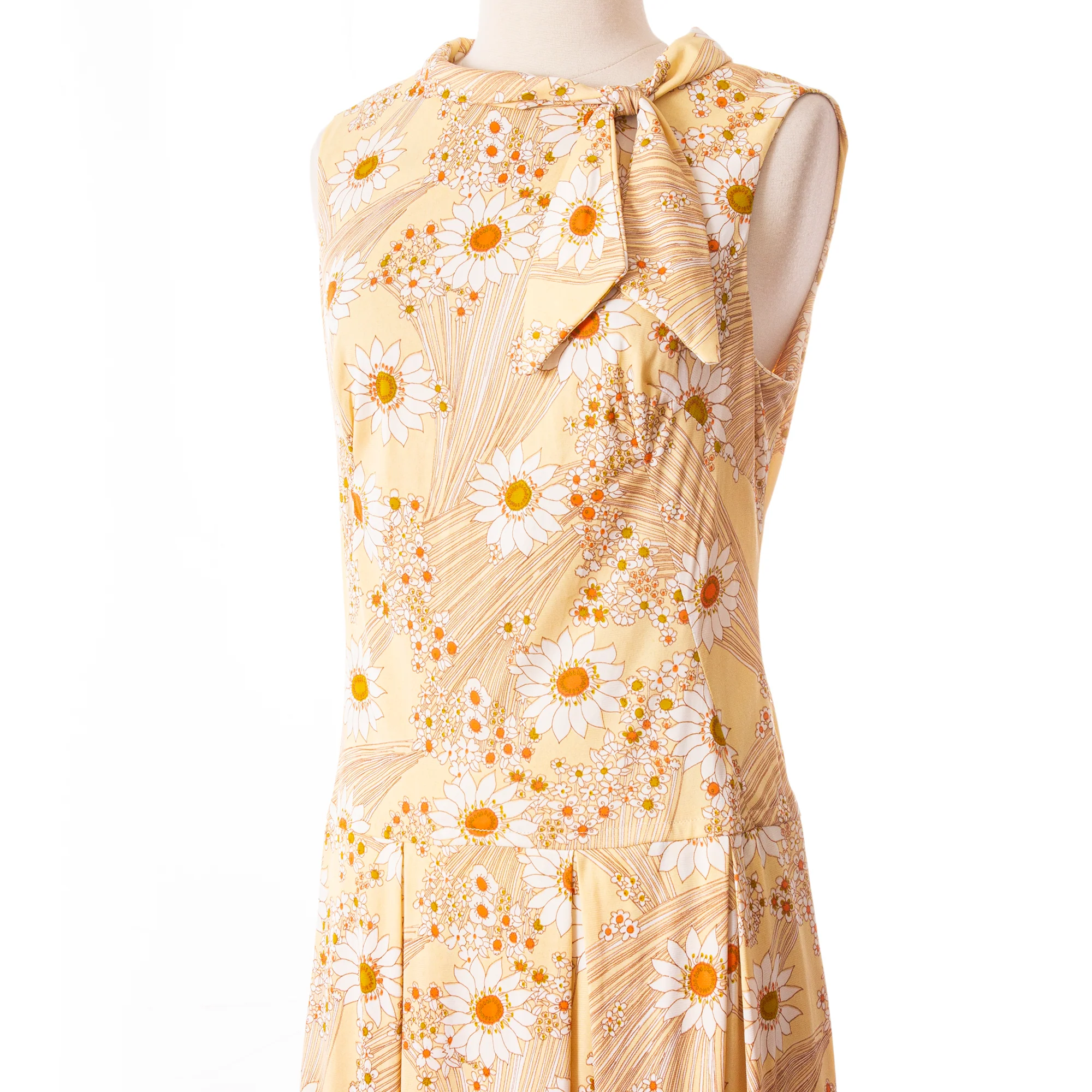 60s Yellow And Orange Floral Drop-waist Dress - Image 3