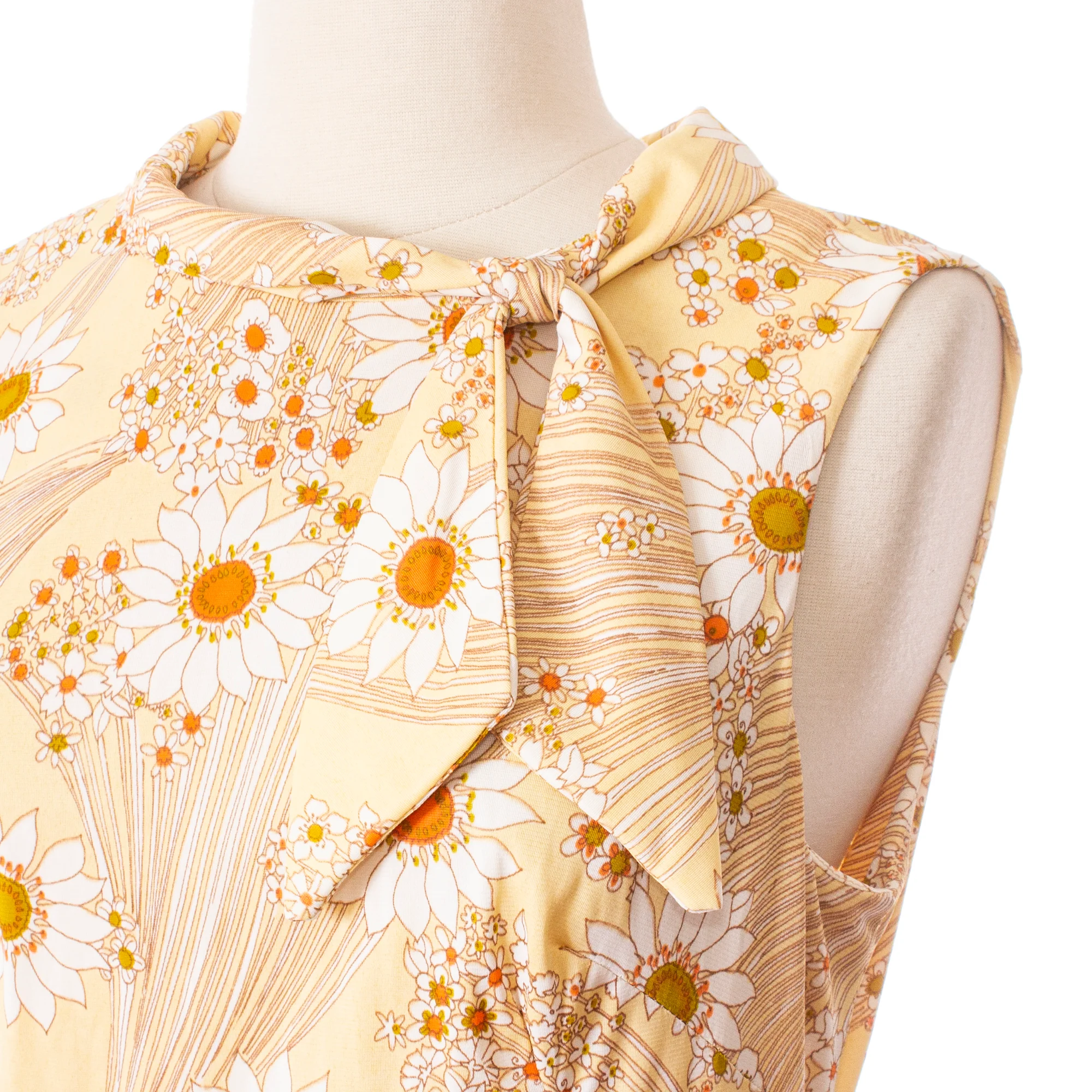 60s Yellow And Orange Floral Drop-waist Dress - Image 4