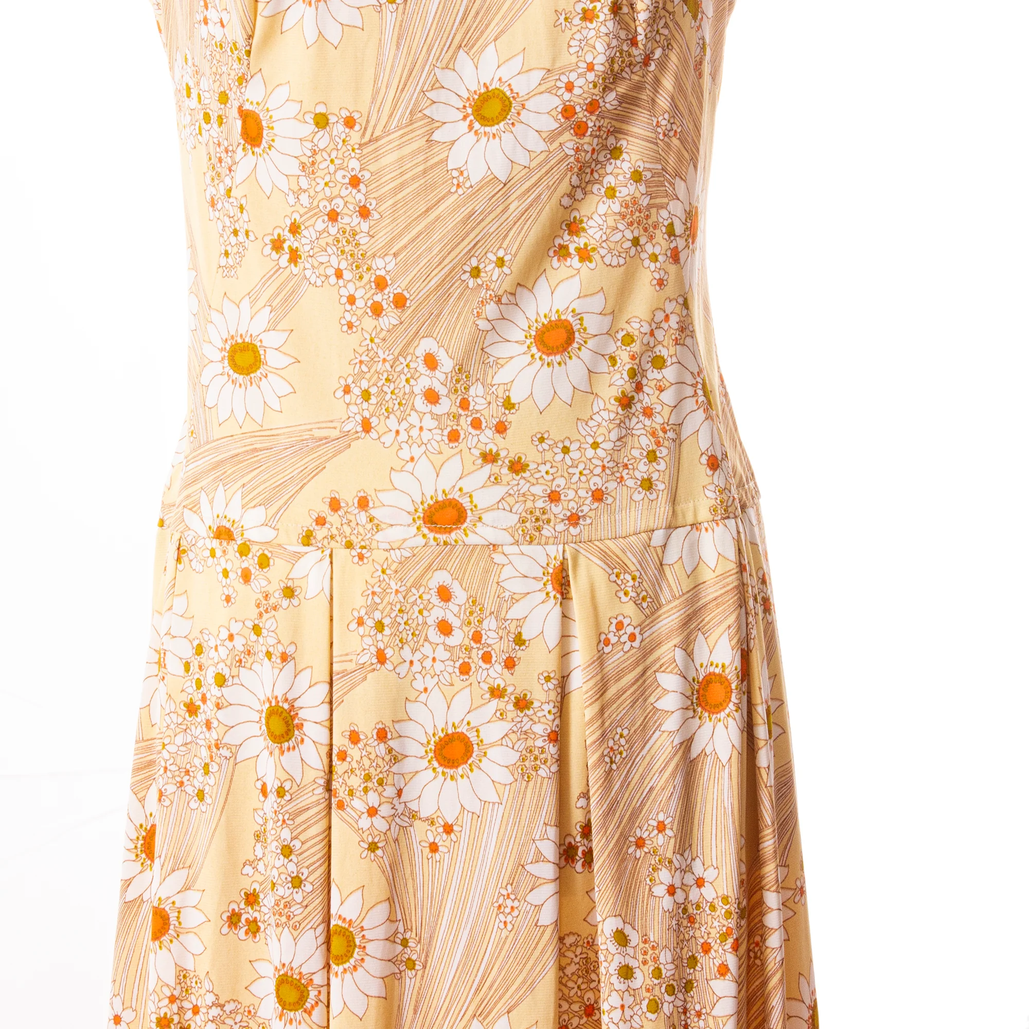 60s Yellow And Orange Floral Drop-waist Dress - Image 5
