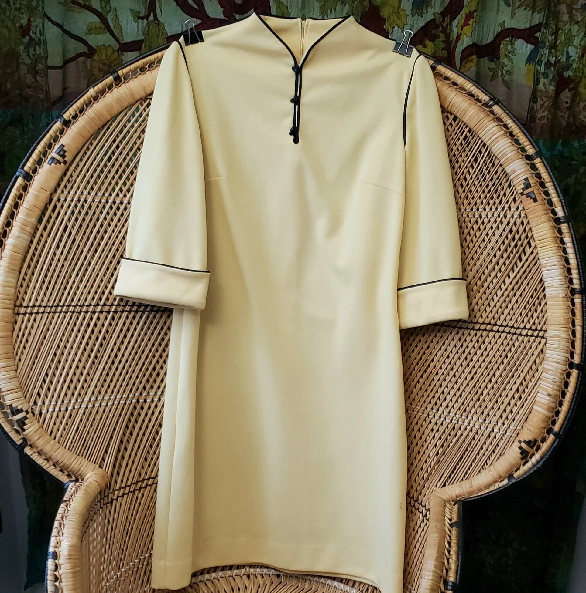 60s Yellow Dress Vintage Butte Knit Dress Pastel Yellow Dress with Navy Trim, Md/lg by Butte Knit - Image 5