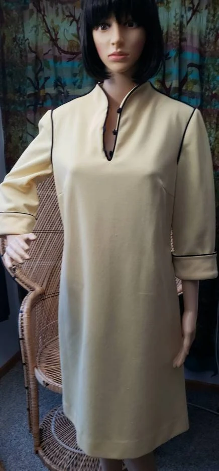 60s Yellow Dress Vintage Butte Knit Dress Pastel Yellow Dress with Navy Trim, Md/lg by Butte Knit - Image 6