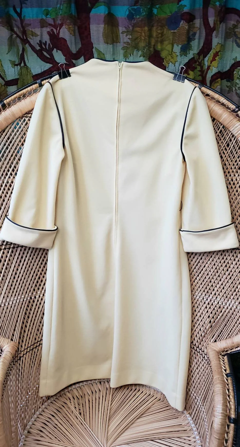 60s Yellow Dress Vintage Butte Knit Dress Pastel Yellow Dress with Navy Trim, Md/lg by Butte Knit - Image 8