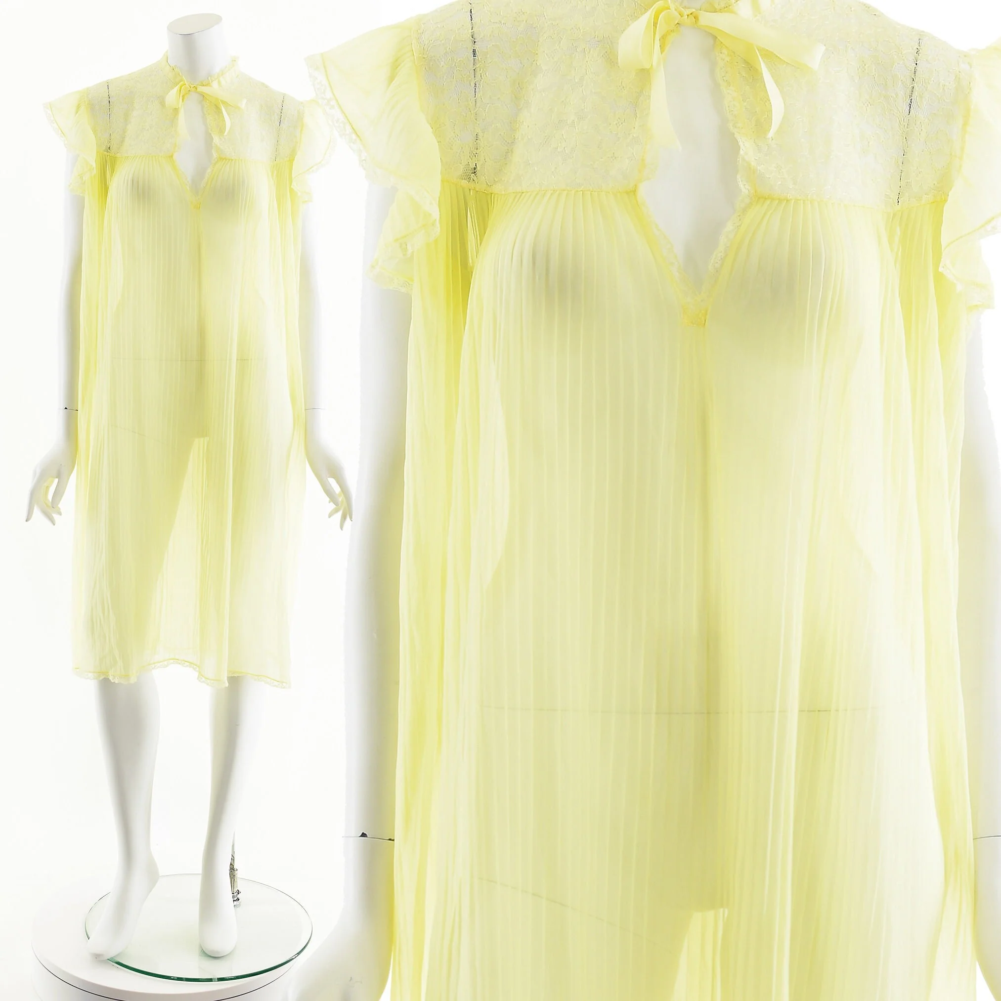 60s Yellow Pleated Lingerie Slip Dress - Image 3