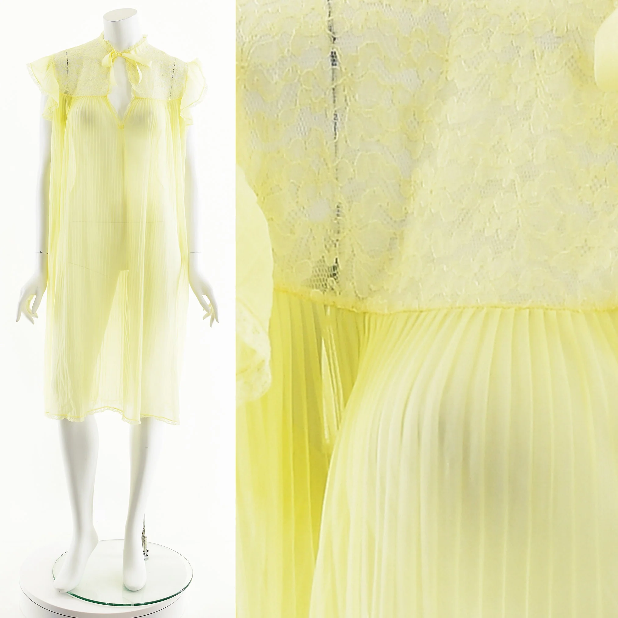 60s Yellow Pleated Lingerie Slip Dress - Image 5
