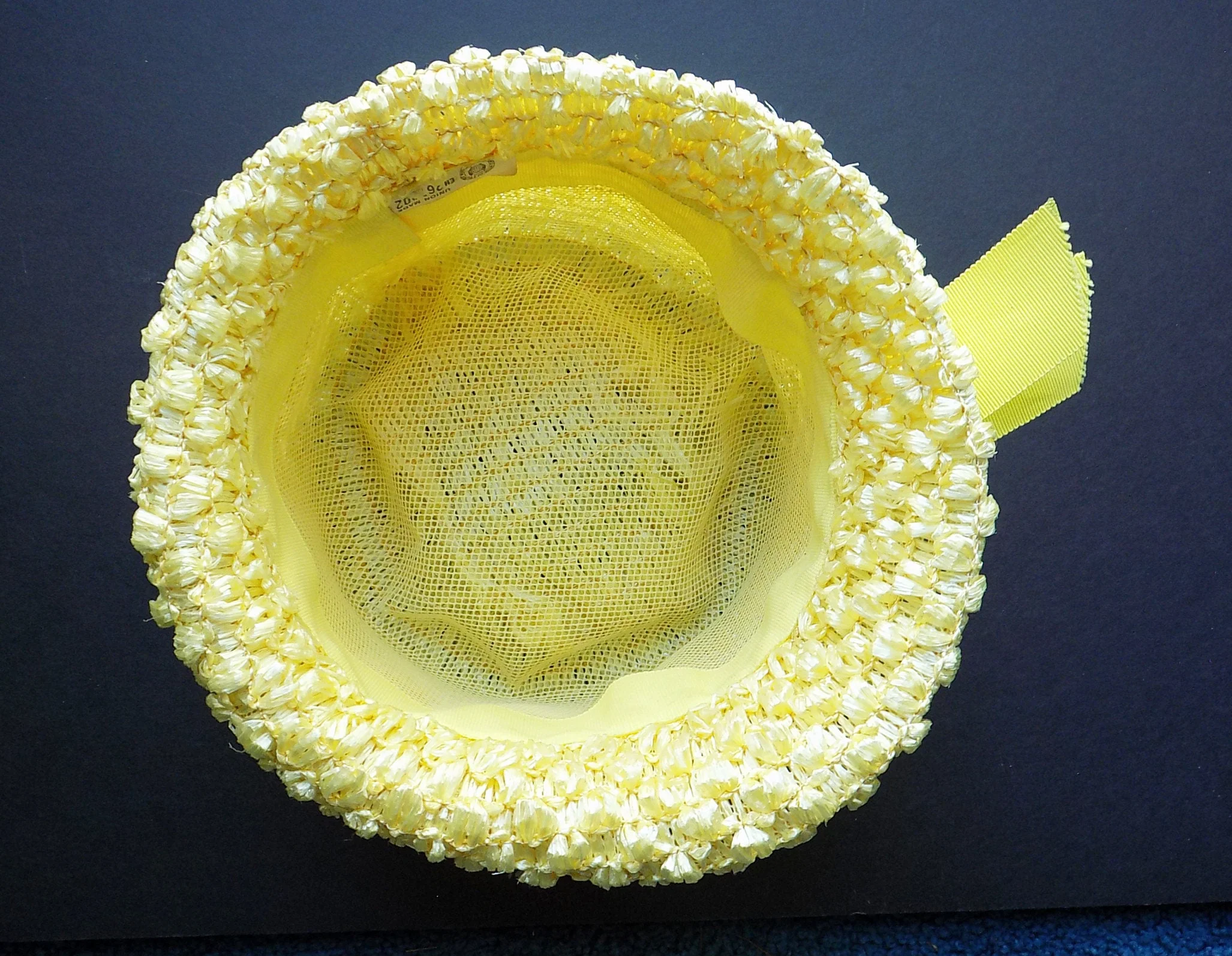 60s Yellow Raffia Straw Hat Easter Church Summer Hat Cloche Style Union Label Made In The Usa Mrs Maisel - Image 6