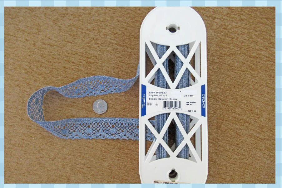 7 Yards of Lace Denim Blue Spider Cluny Trimtex Wide Trim On Original Store Plastic Roll All Cotton - Image 3