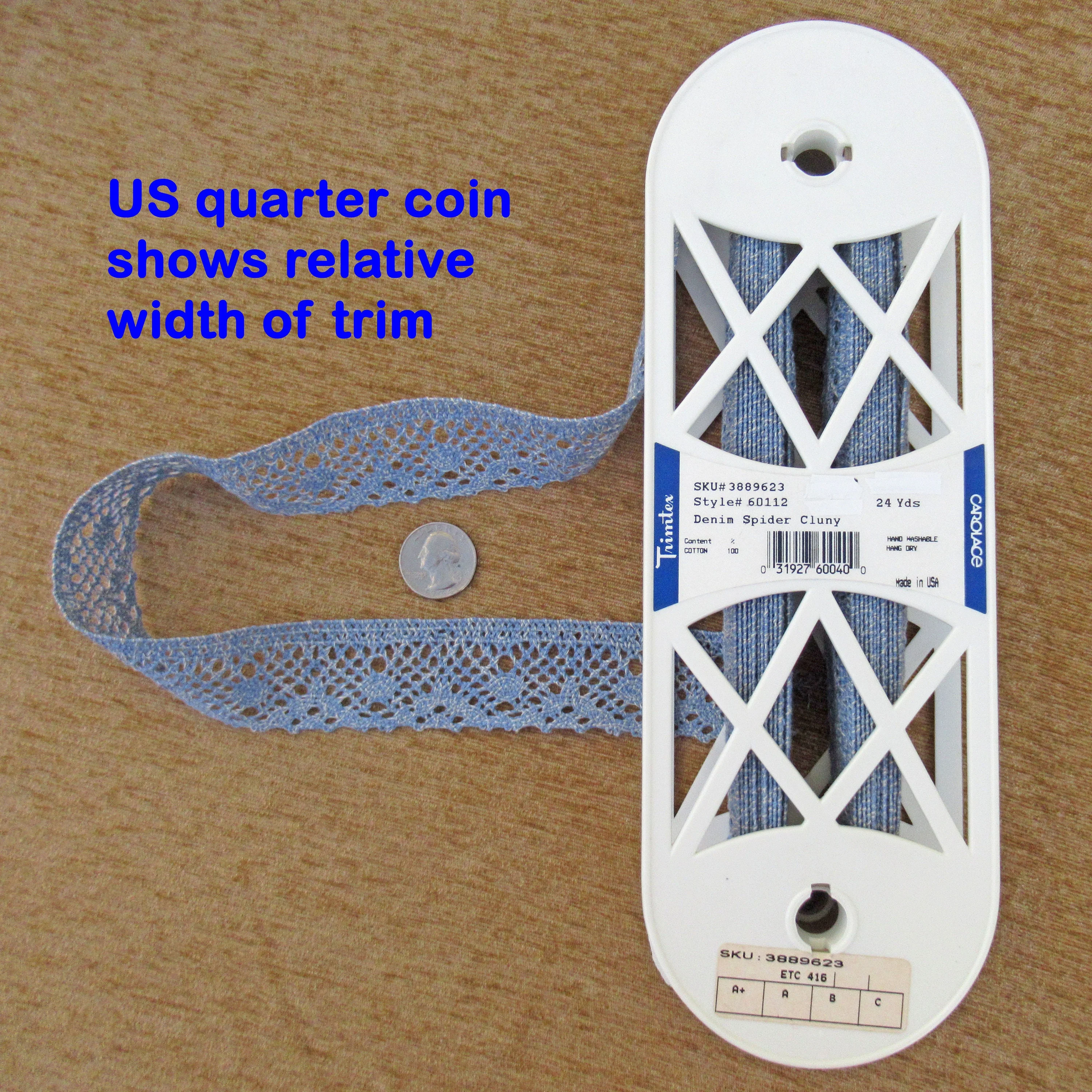 7 Yards of Lace Denim Blue Spider Cluny Trimtex Wide Trim On Original Store Plastic Roll All Cotton - Image 4