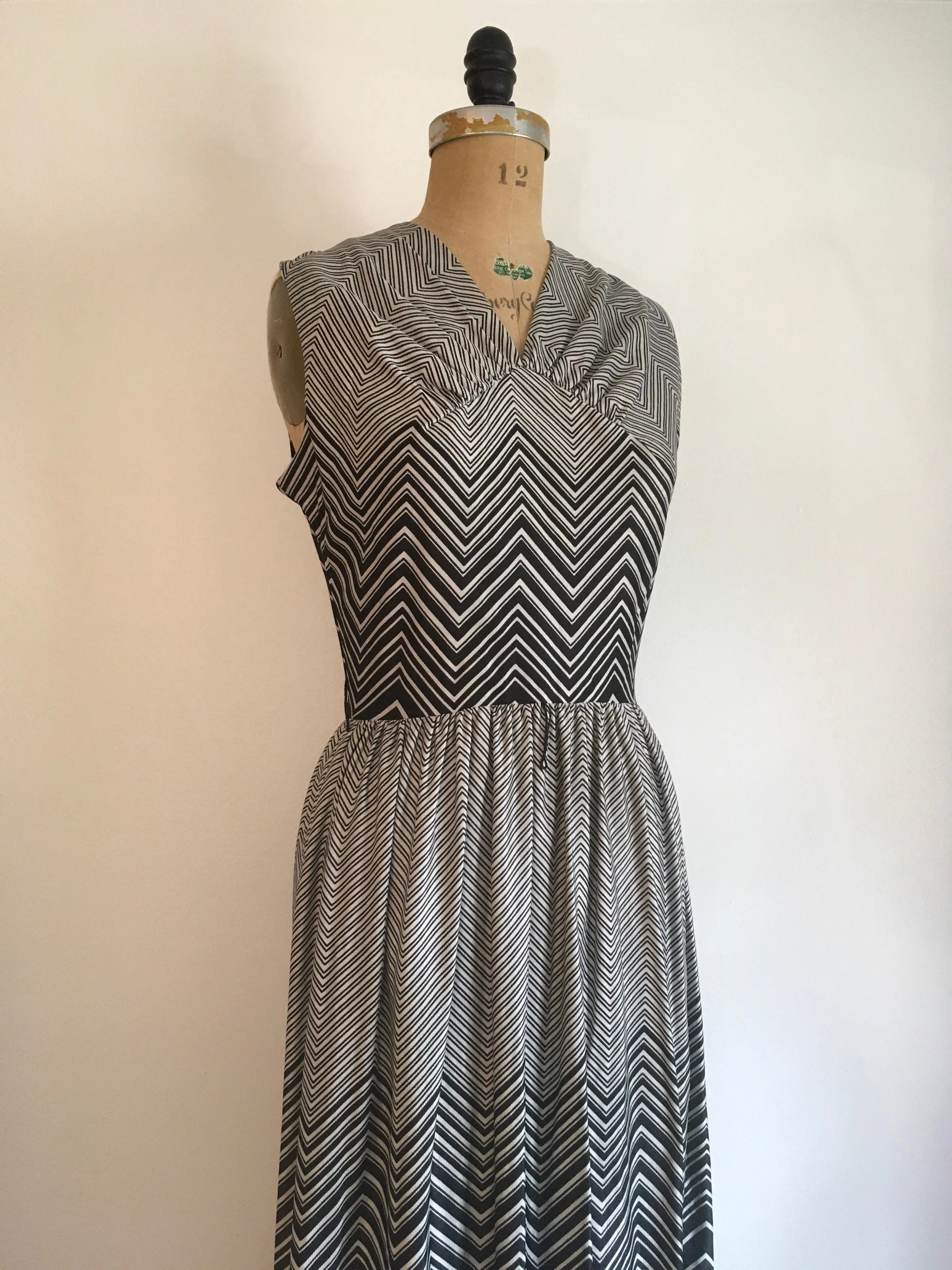 70’s Black White Chevron Maxi Long Dress by Toni Todd - Image 3