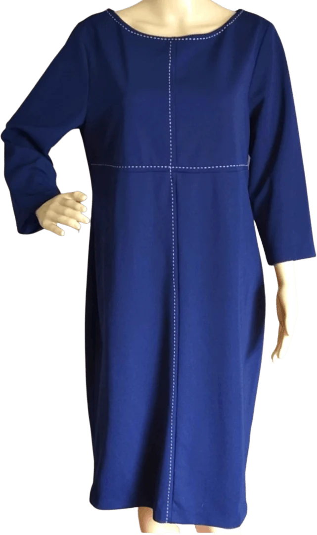 70’s Blue and White Stitch Detail Shift Dress by Believe...