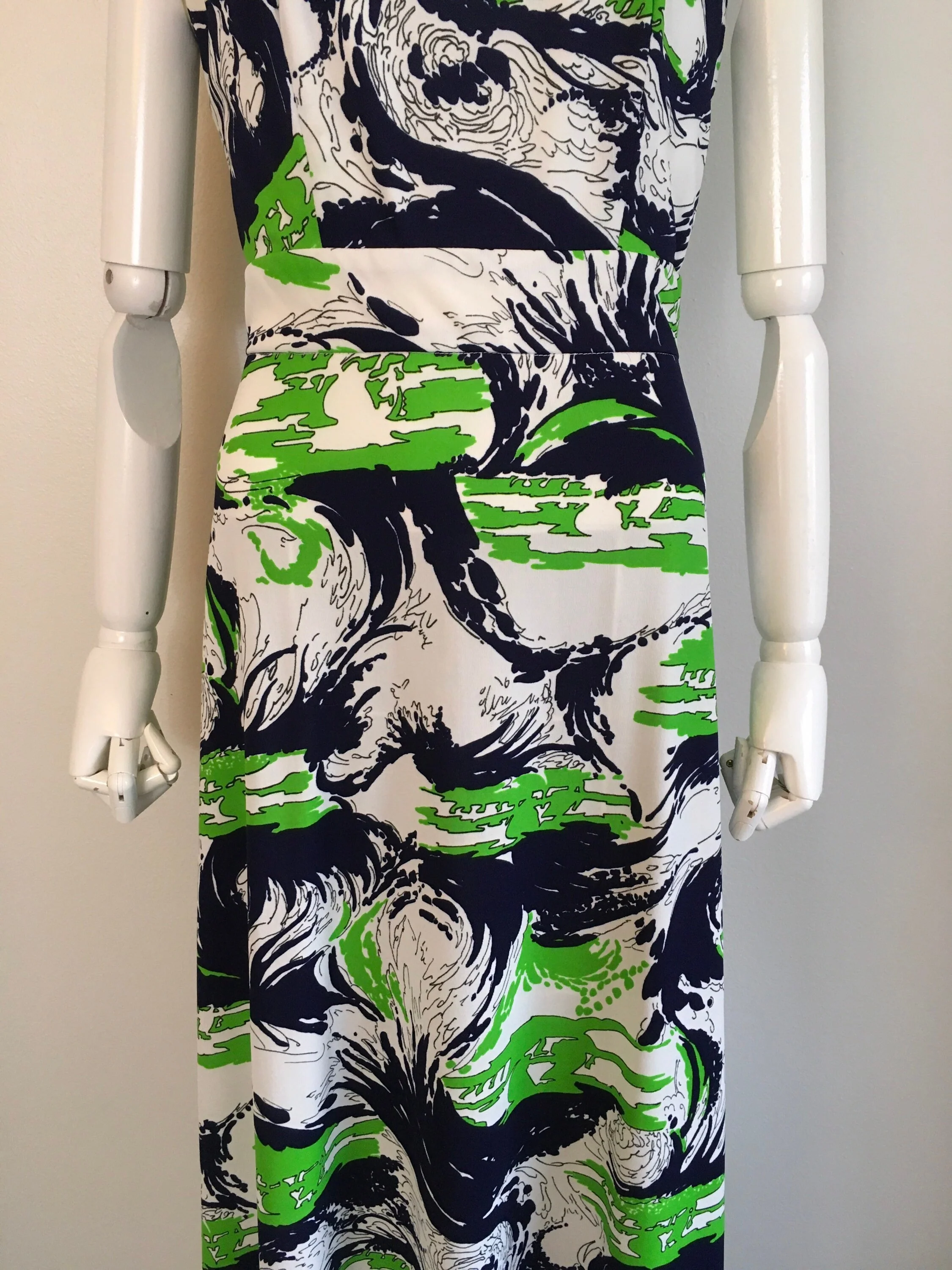 70’s Blue Green Polyester Maxi Gown Dress by Cirette - Image 6