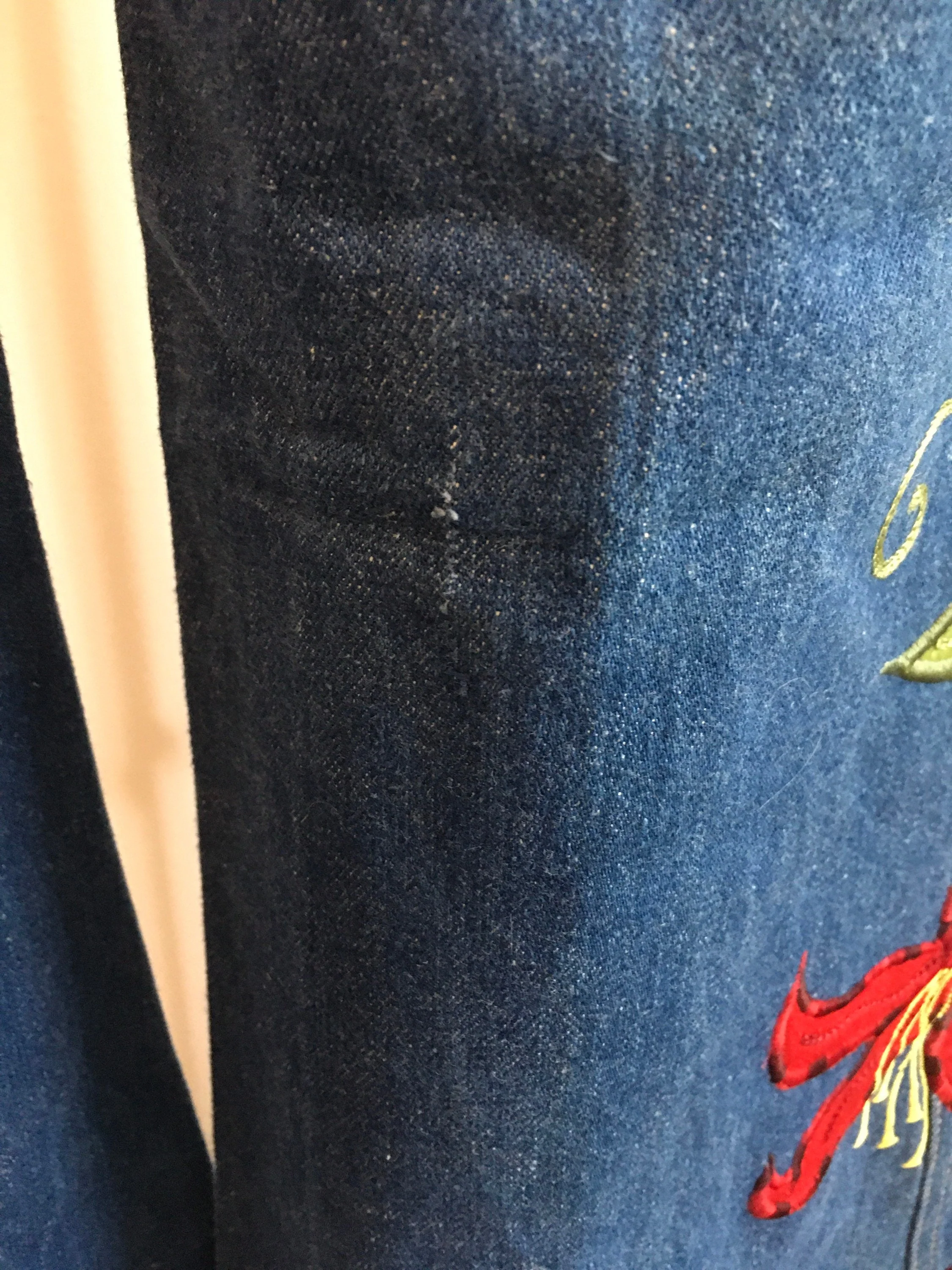 70’s Blue High Waisted Bell Bottom Floral Appliqué Jeans by Cheslik - Image 8