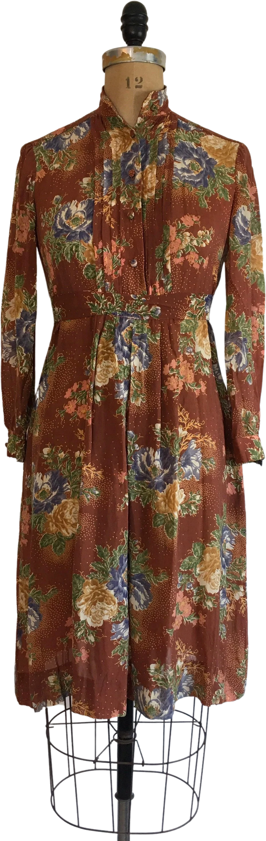 70’s Floral Autumn Fall Long Sleeves Dress