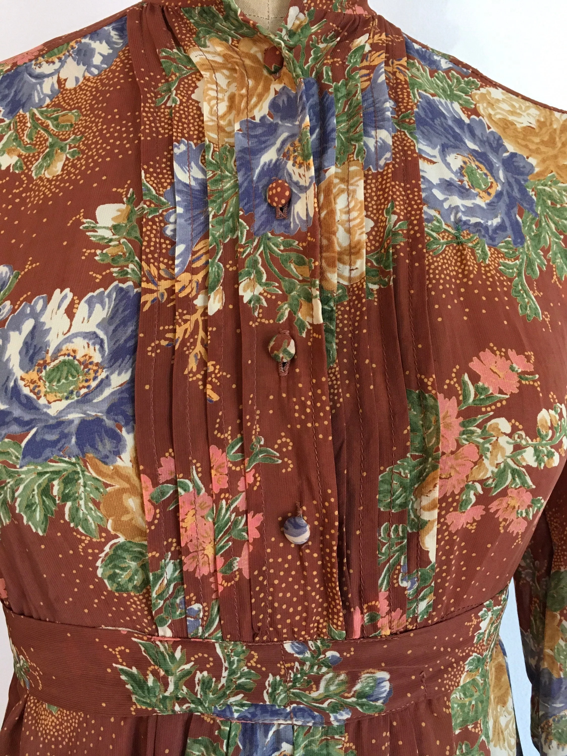 70’s Floral Autumn Fall Long Sleeves Dress - Image 6