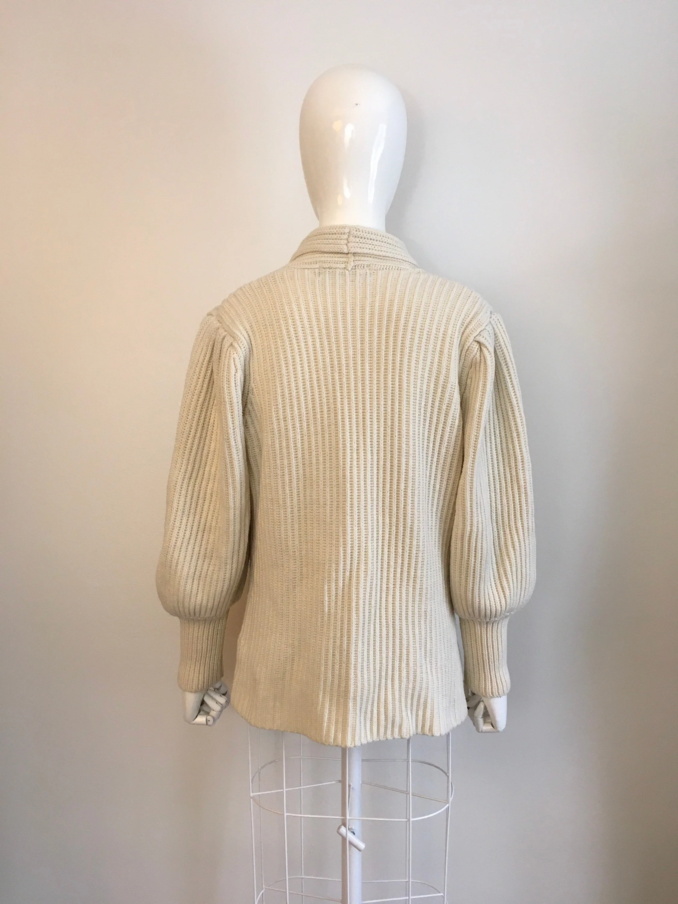 70’s Ivory Knit Cardigan Sweater with Shawl Collar by  I. B. Diffusion - Image 2