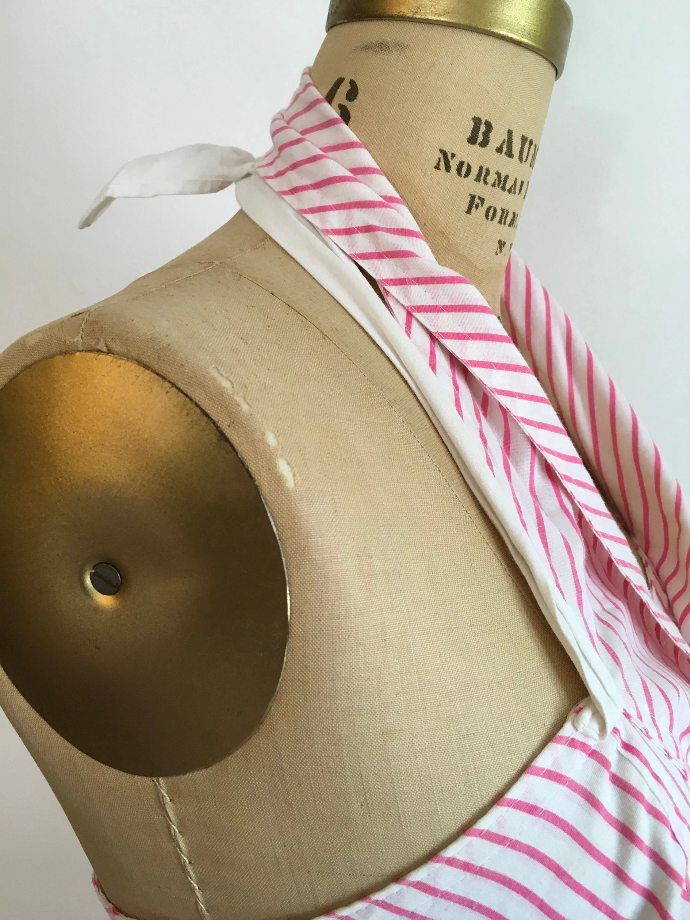70’s Pink White Chevron Halter Cotton Dress by Foxy Lady - Image 6
