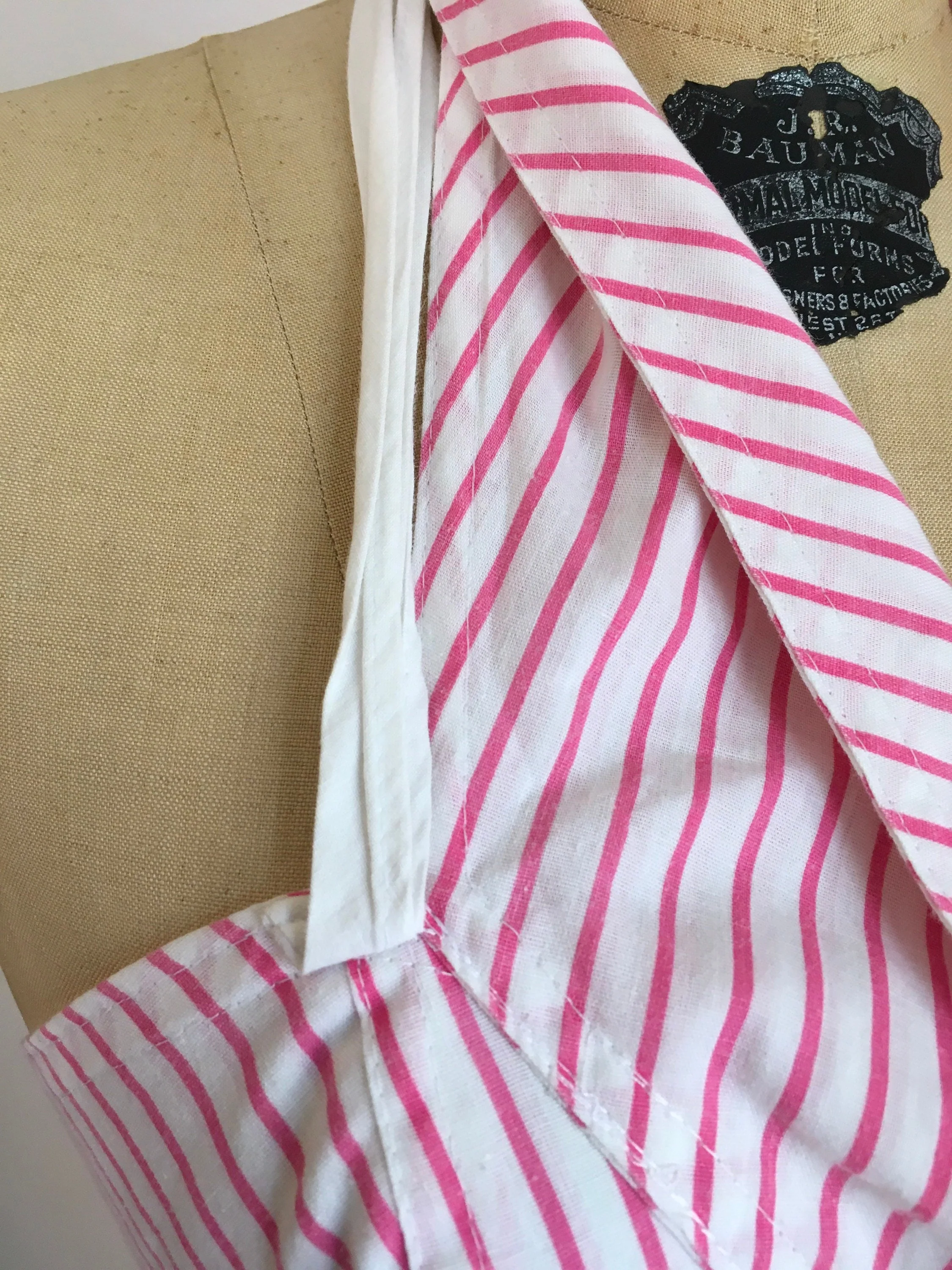 70’s Pink White Chevron Halter Cotton Dress by Foxy Lady - Image 7