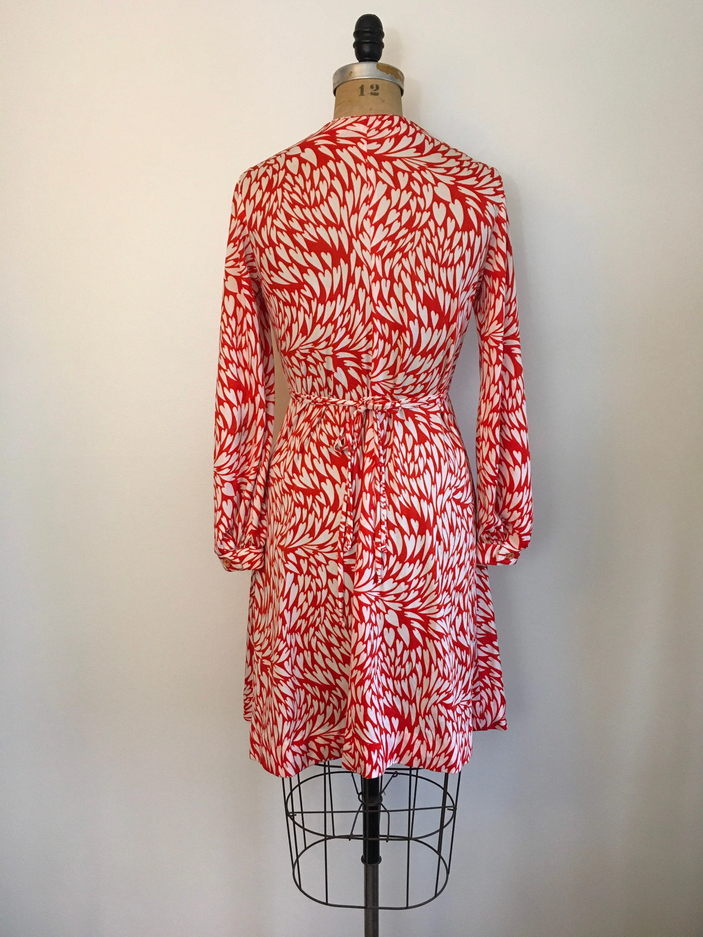 70’s Red and White Heart Print Dress - Image 2