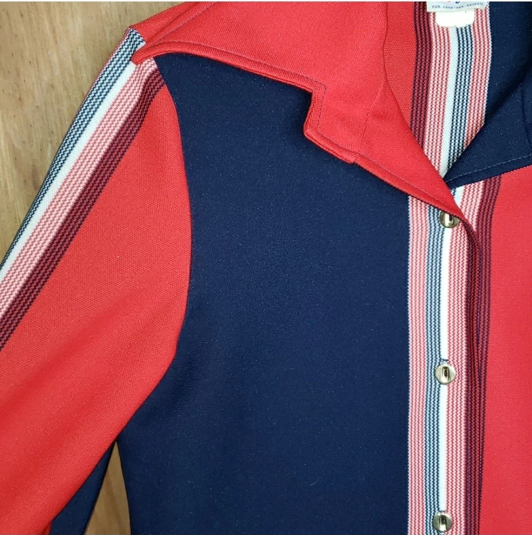 70’s Red Blue White Button Down Knit Tunic Top by Knits By Magda - Image 3