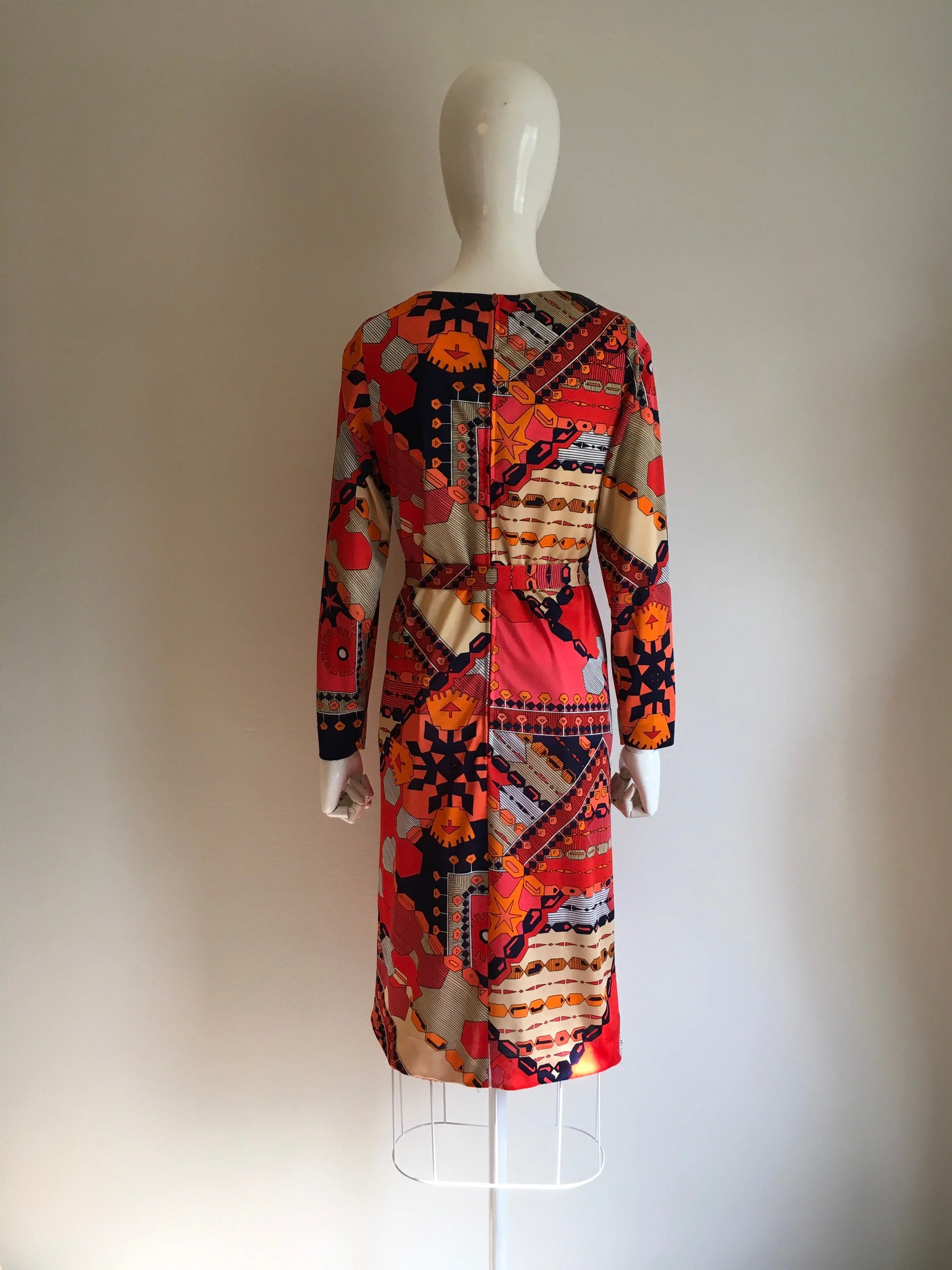 70’s Red Orange Optical Art Long Sleeve Dress by Anne Fogarty - Image 2