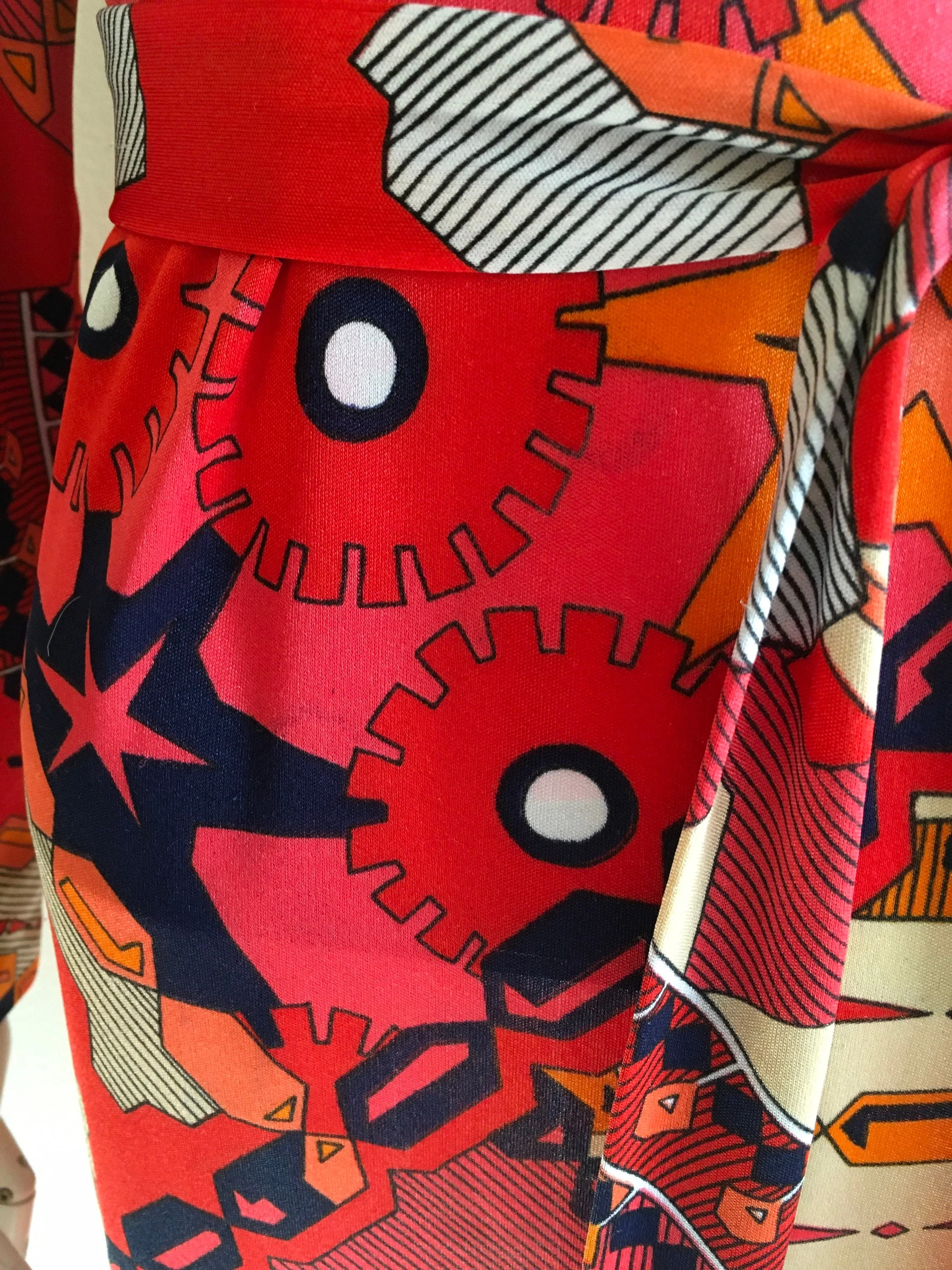 70’s Red Orange Optical Art Long Sleeve Dress by Anne Fogarty - Image 7