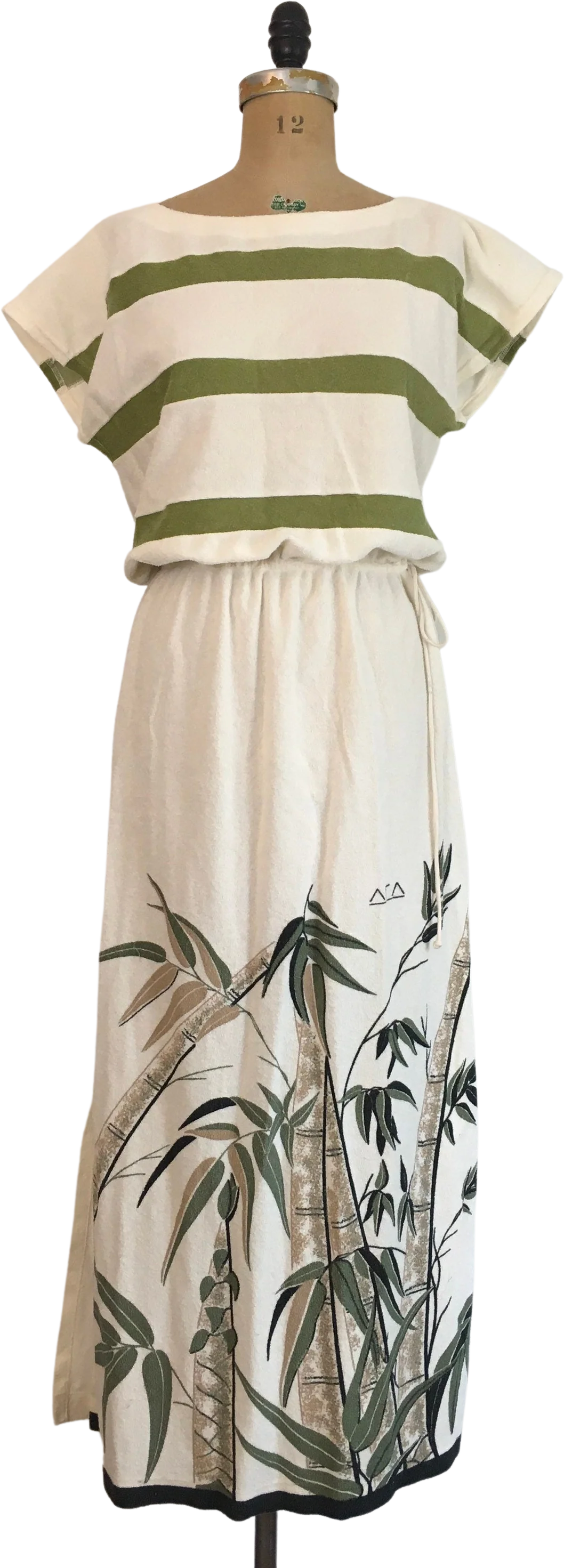 70’s Terry Cloth Bamboo Border Print Maxi Dress by Mafisa