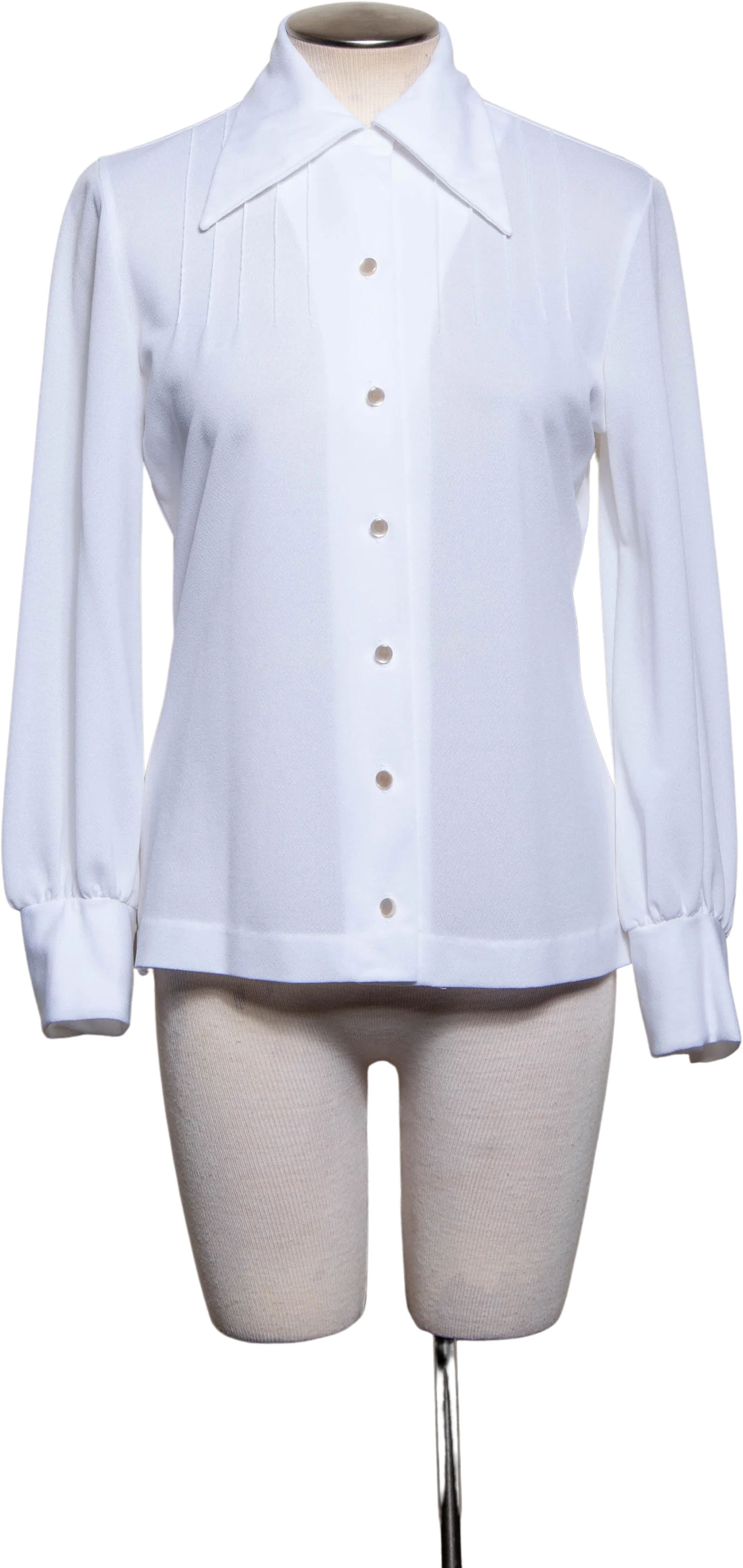 70 White Dagger Collar W Pleated Details Button Down Blouse
