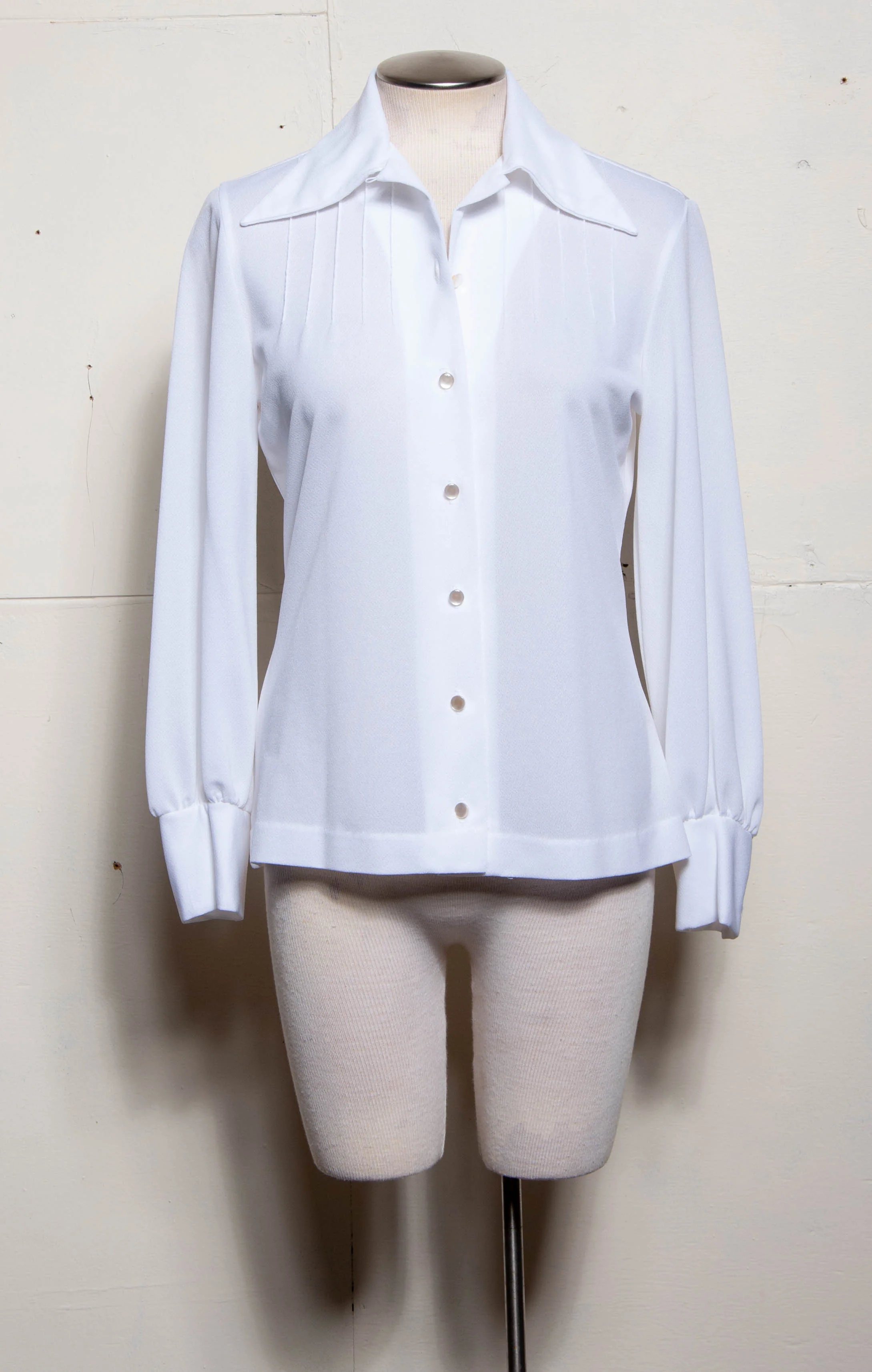 70 White Dagger Collar W Pleated Details Button Down Blouse - Image 7