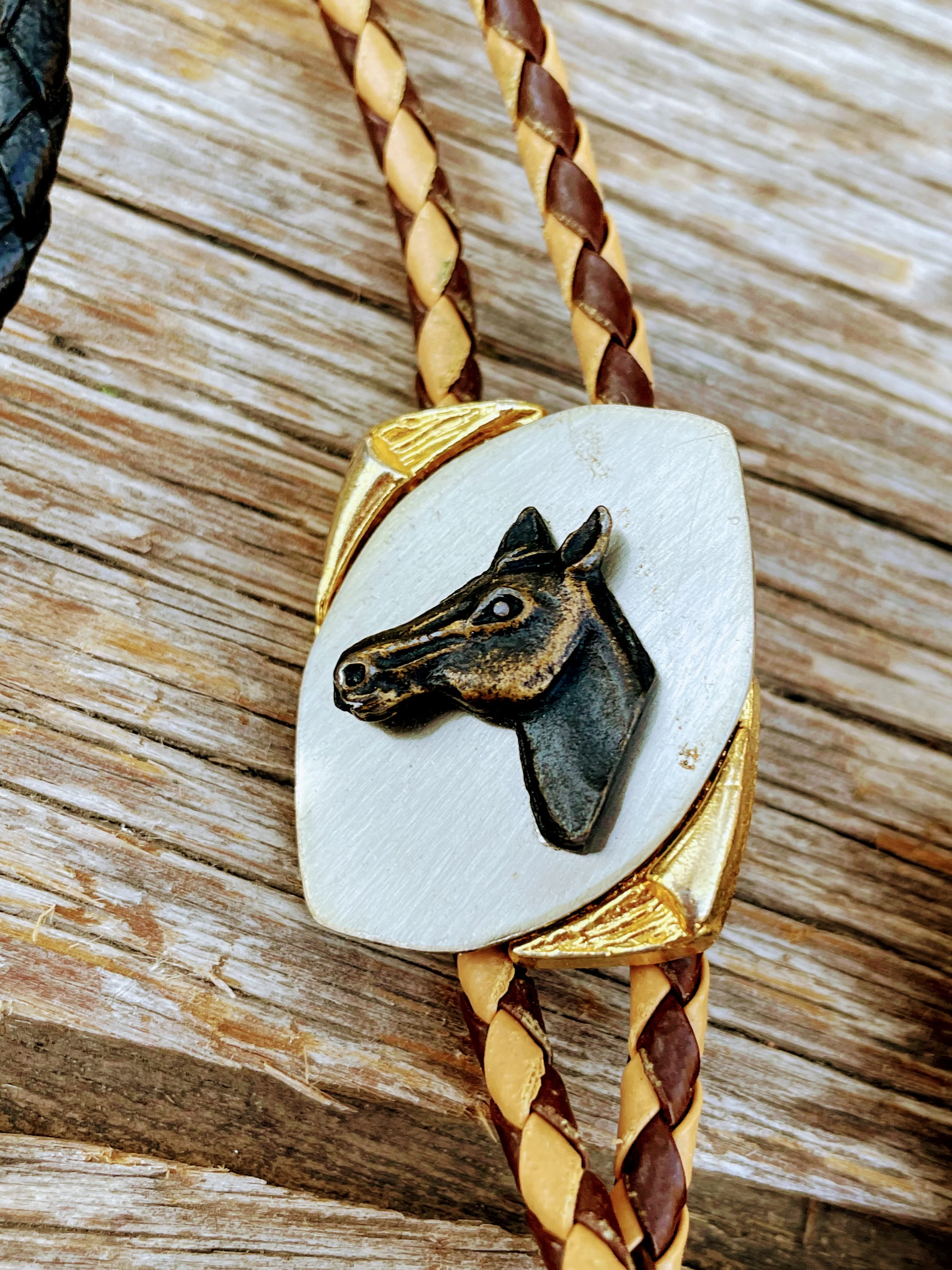 70s 5 Western Bolo Ties Agate Glass Horse, Cow - Image 5