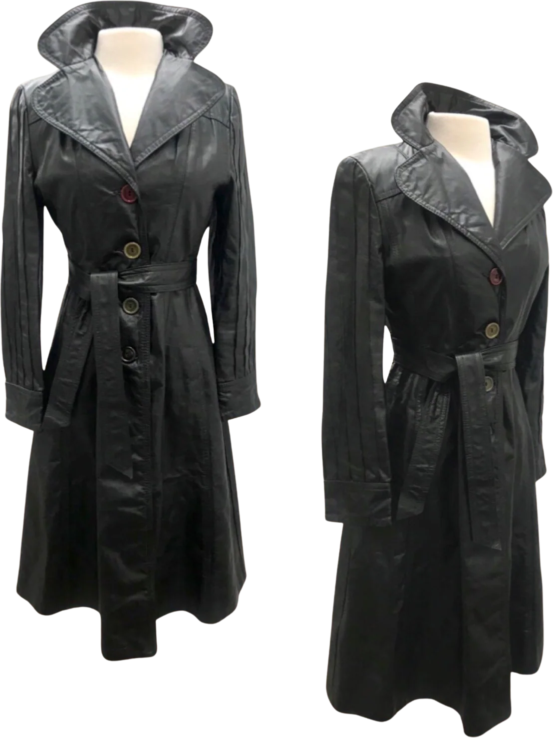 70s 70s Black Lamb Buttery Leather Coat Trench Spy