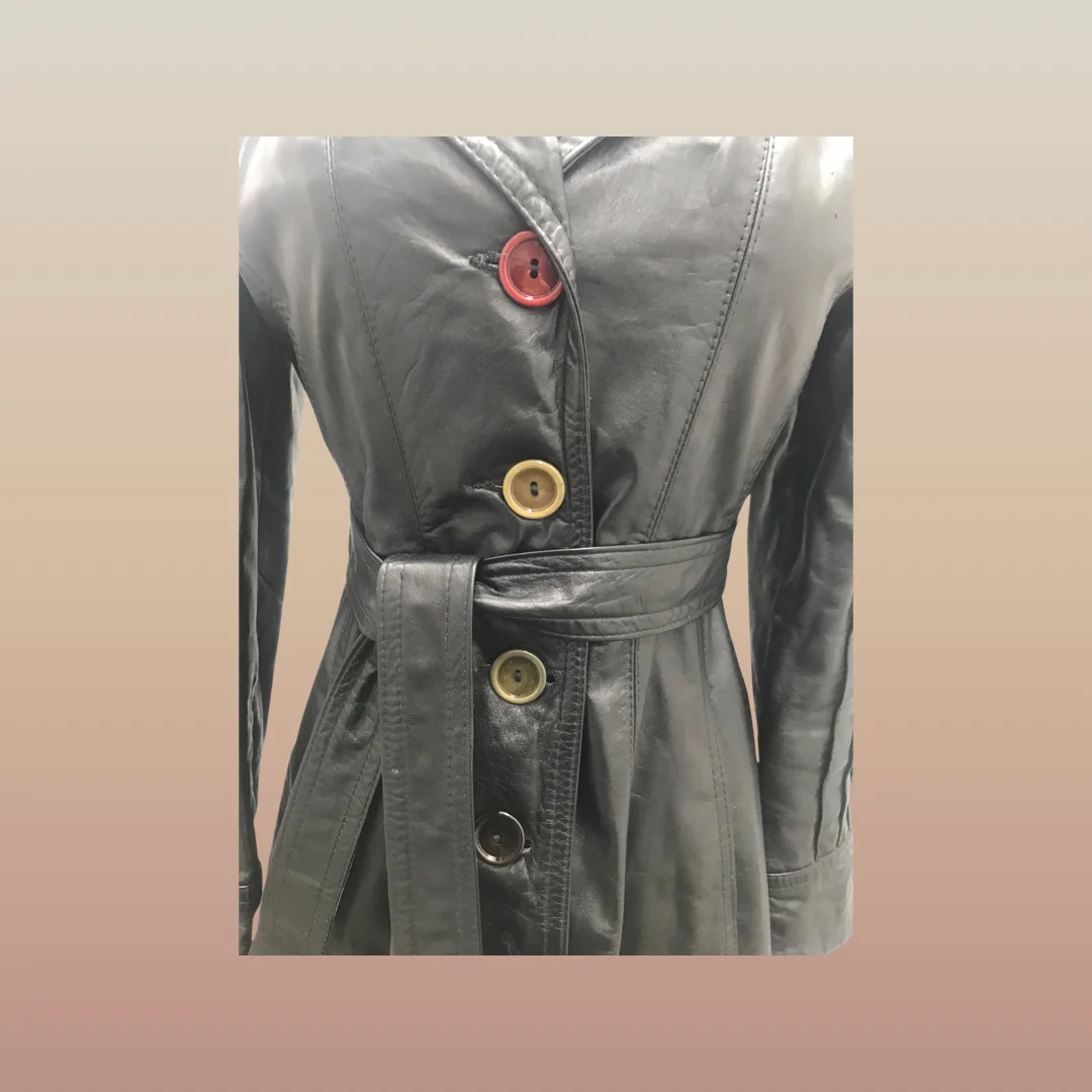 70s 70s Black Lamb Buttery Leather Coat Trench Spy - Image 11