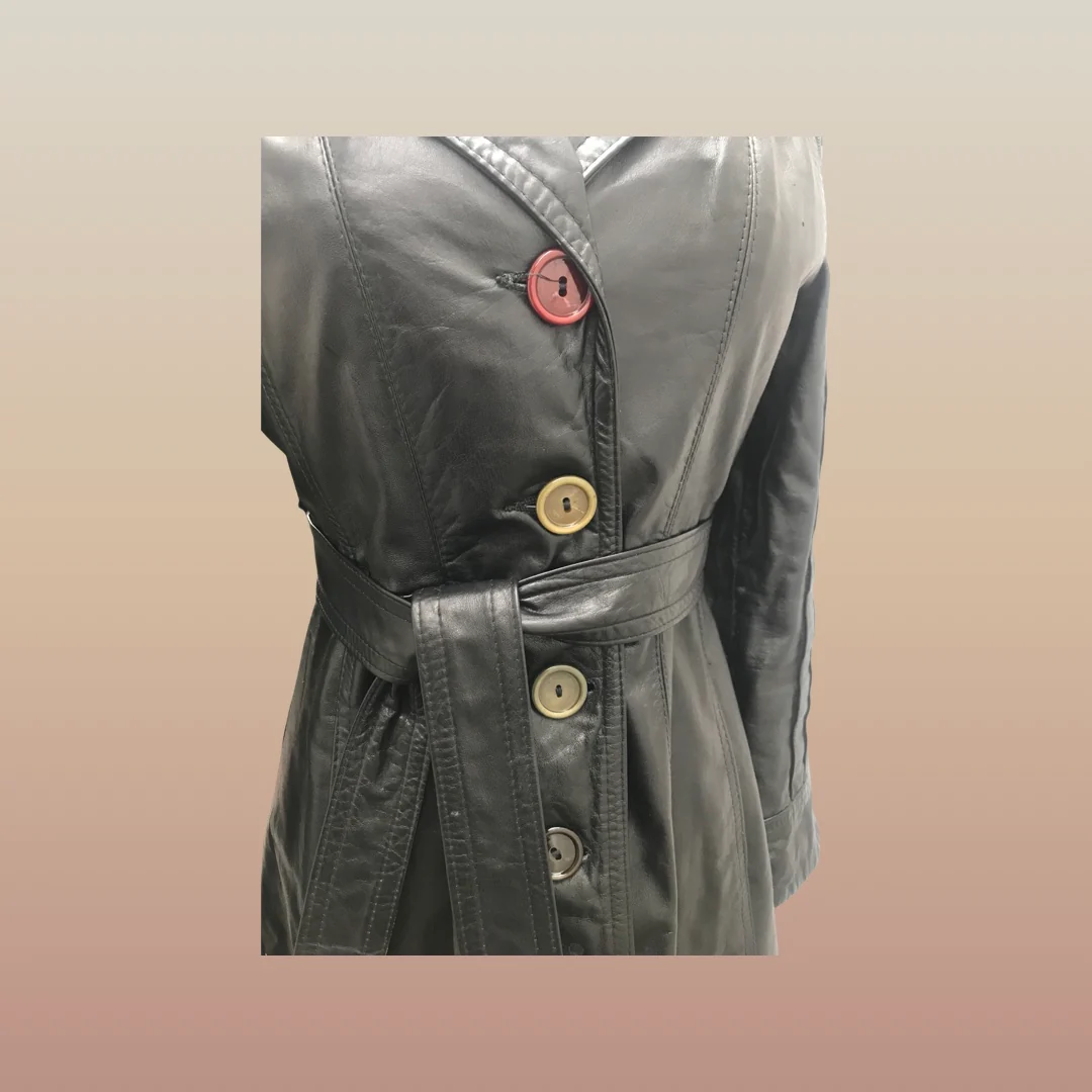 70s 70s Black Lamb Buttery Leather Coat Trench Spy - Image 12