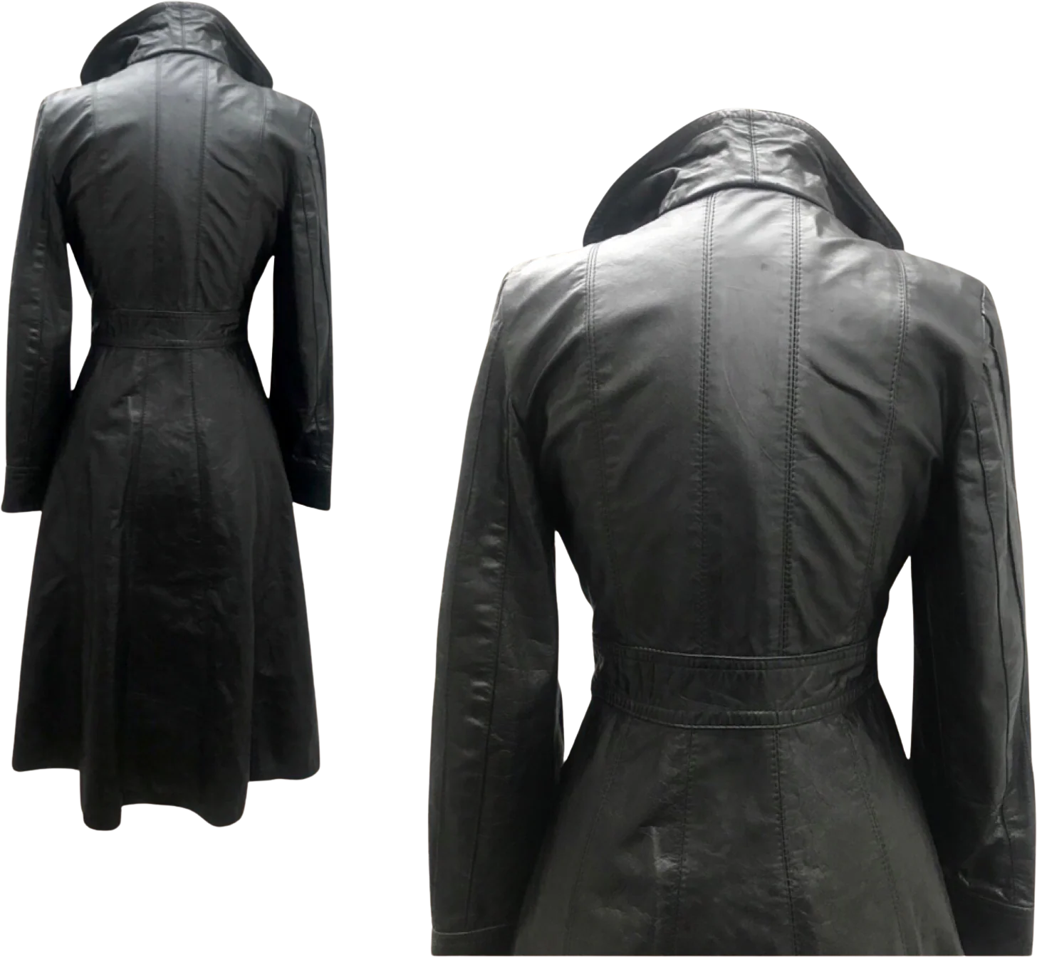 70s 70s Black Lamb Buttery Leather Coat Trench Spy - Image 2