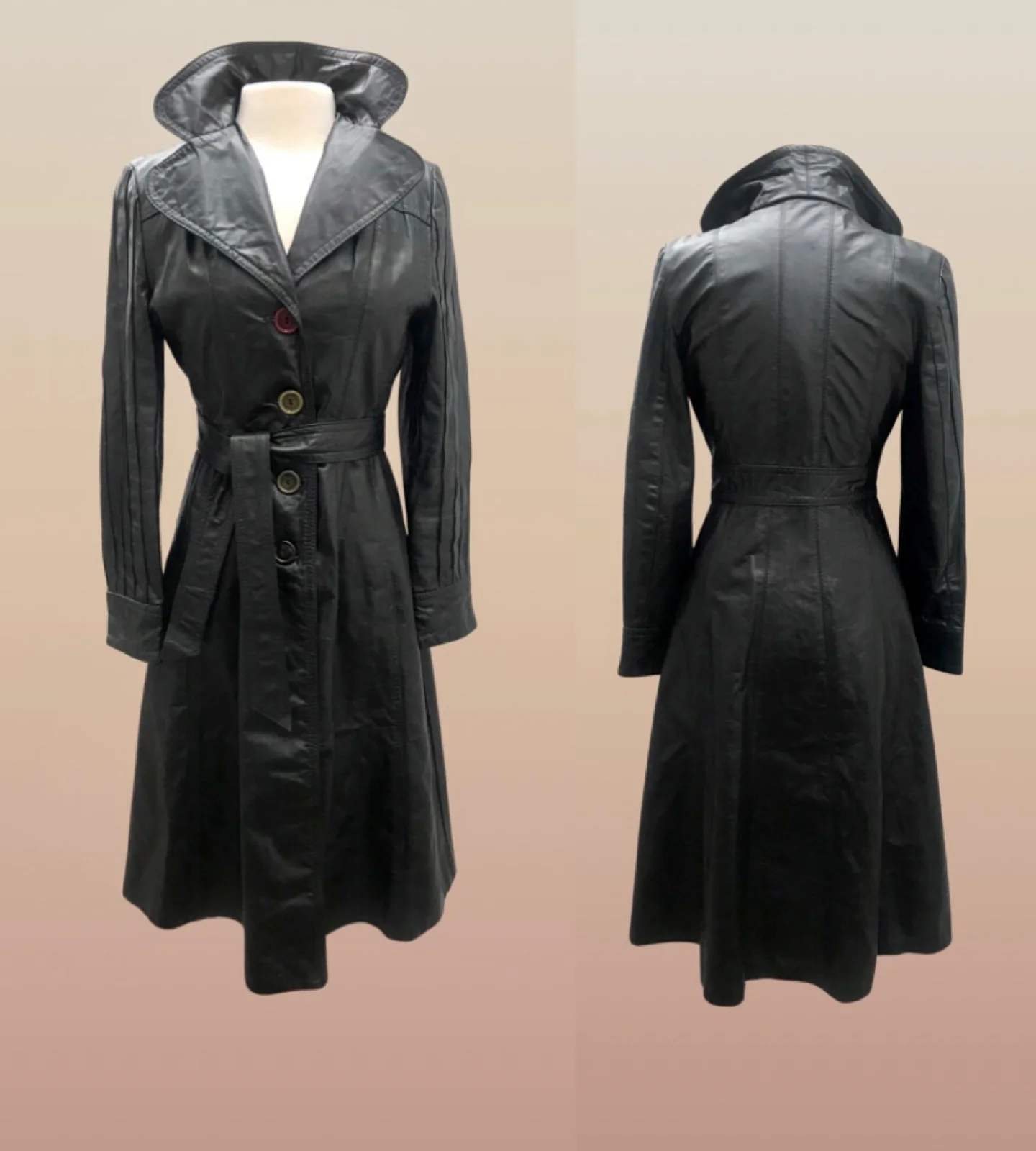 70s 70s Black Lamb Buttery Leather Coat Trench Spy - Image 4