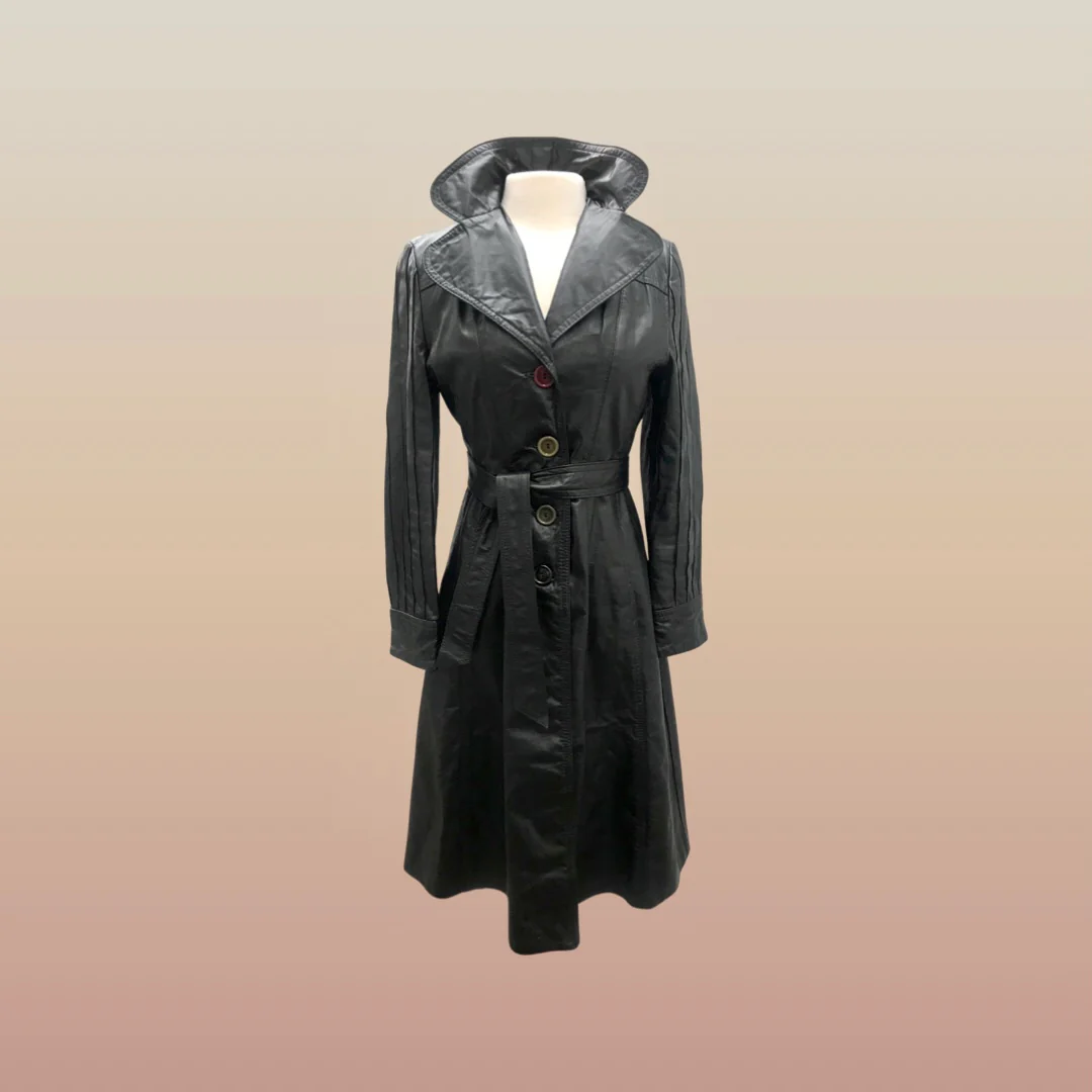 70s 70s Black Lamb Buttery Leather Coat Trench Spy - Image 5