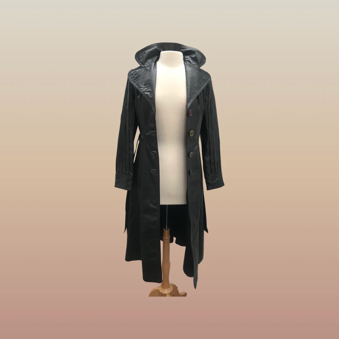 70s 70s Black Lamb Buttery Leather Coat Trench Spy - Image 6