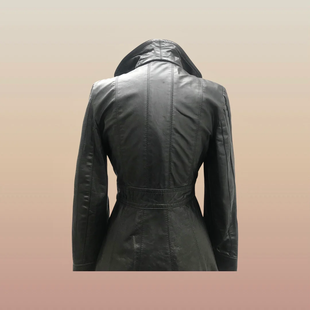 70s 70s Black Lamb Buttery Leather Coat Trench Spy - Image 8