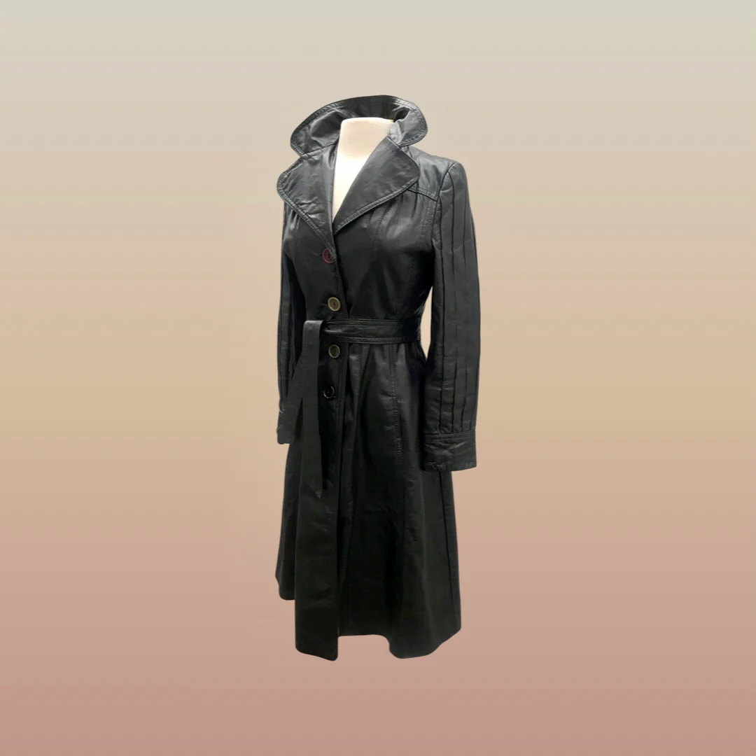 70s 70s Black Lamb Buttery Leather Coat Trench Spy - Image 9