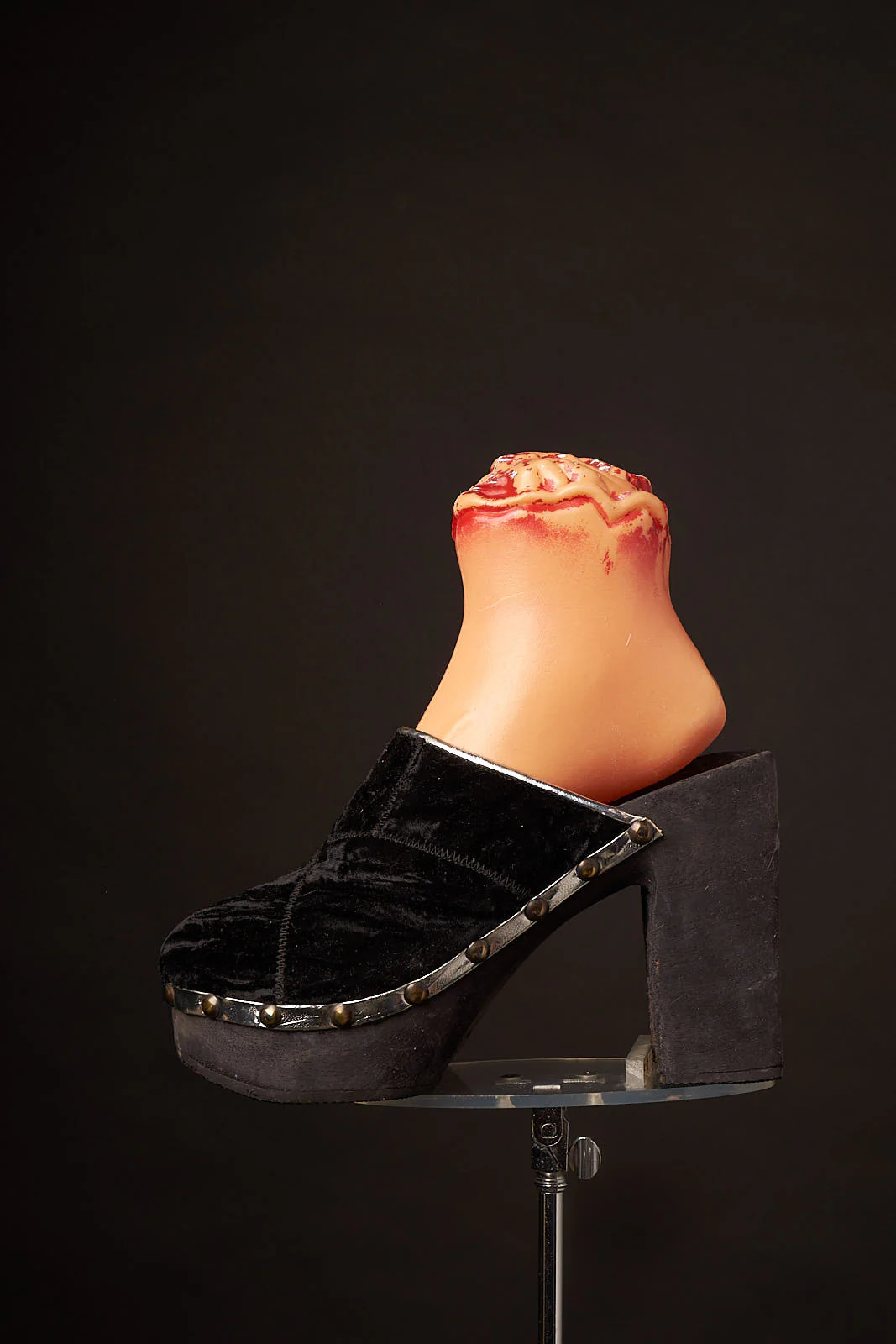 70s 70s Black Velvet Platforms Mules Heels Shoes - Image 4