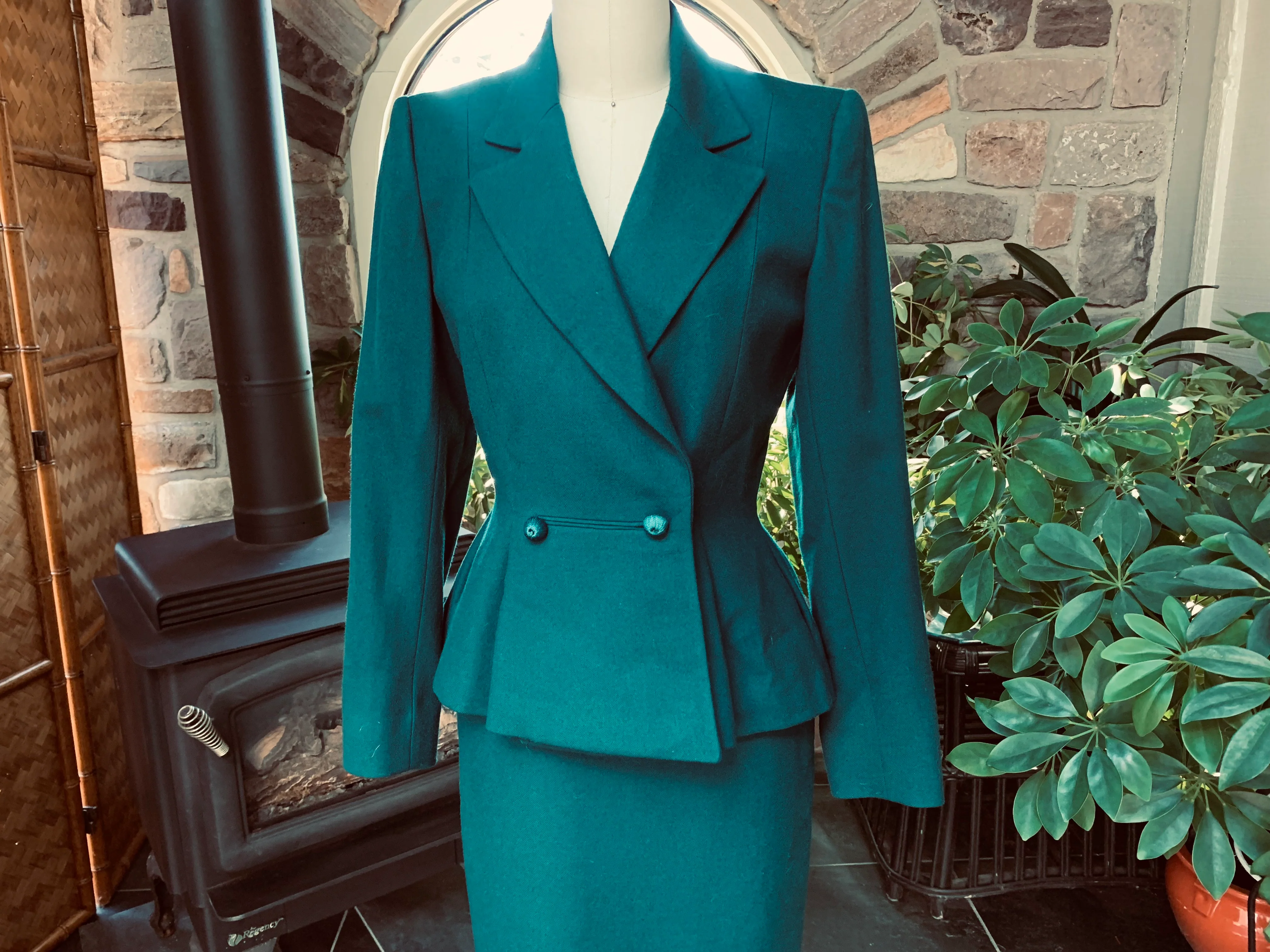 70s 70s Does 40s Teal Wool Jacket And Skirt Suit By Nipon Coature - Image 3