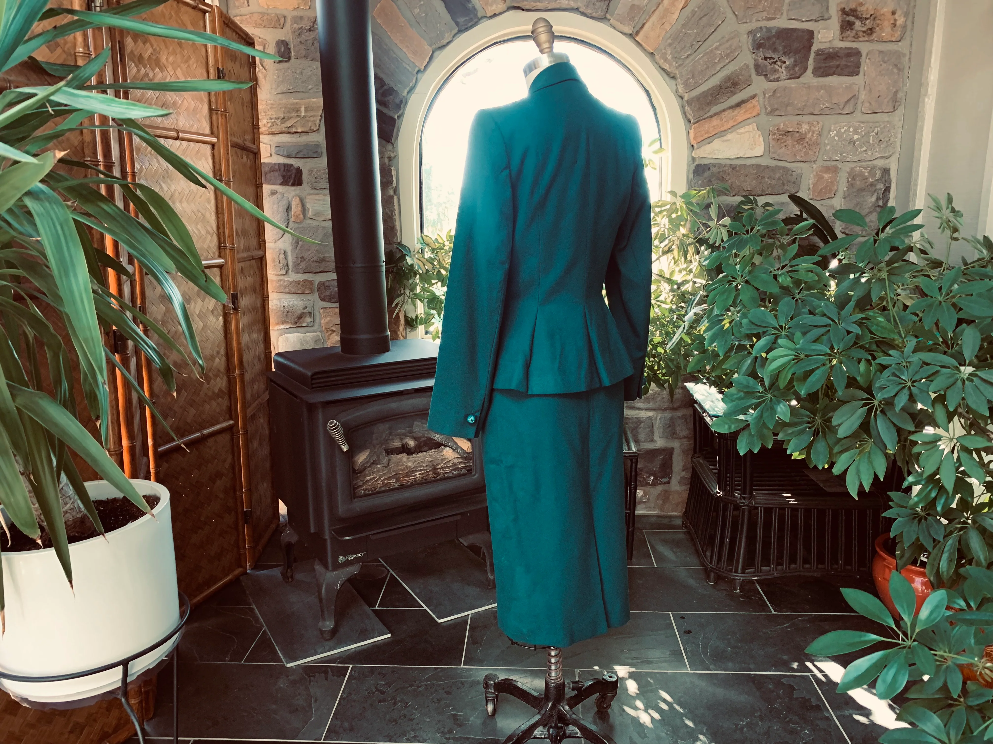 70s 70s Does 40s Teal Wool Jacket And Skirt Suit By Nipon Coature - Image 7
