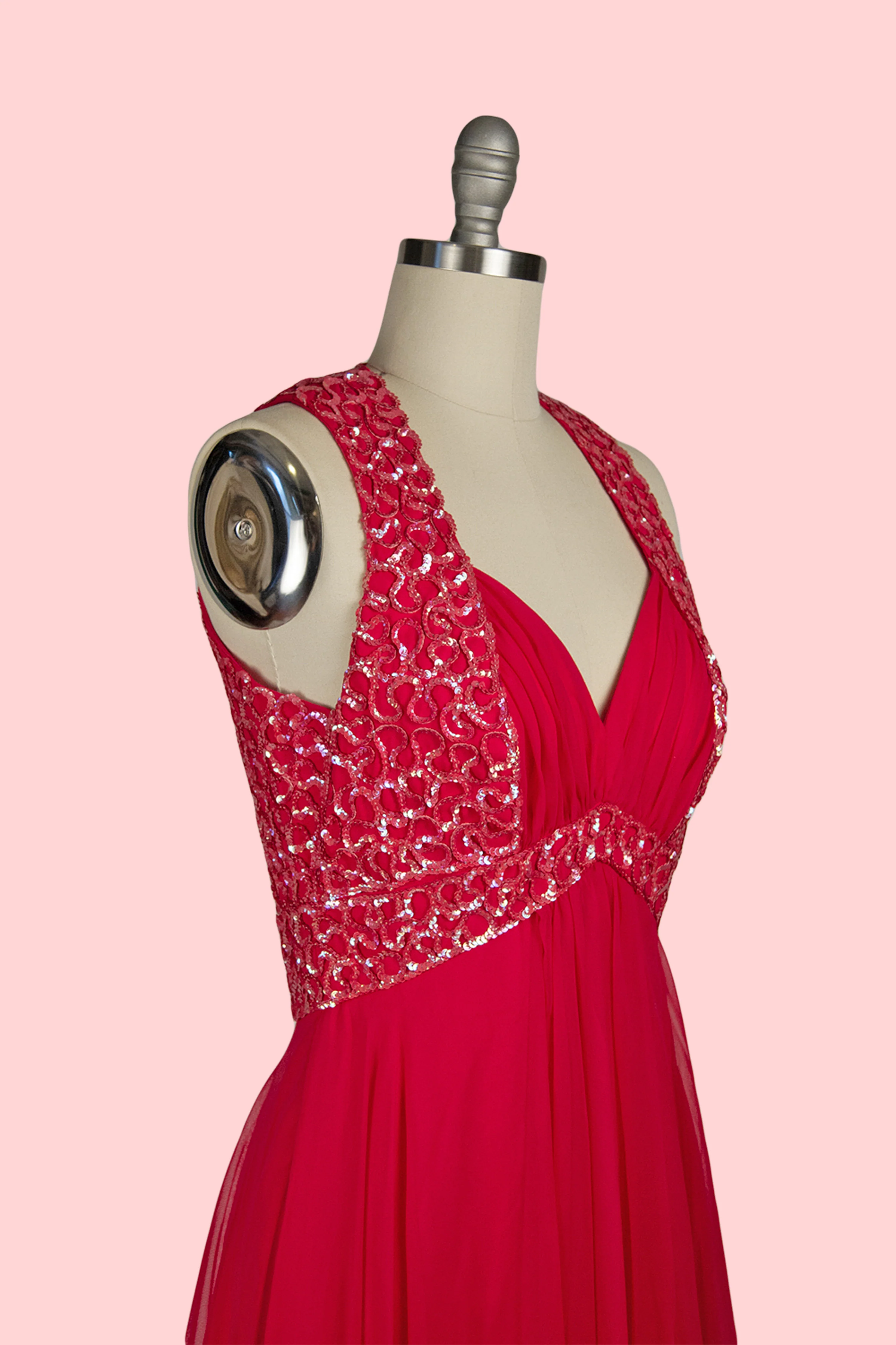 70s Pink Gown With Beaded Bodice by Mike Benet - Image 4