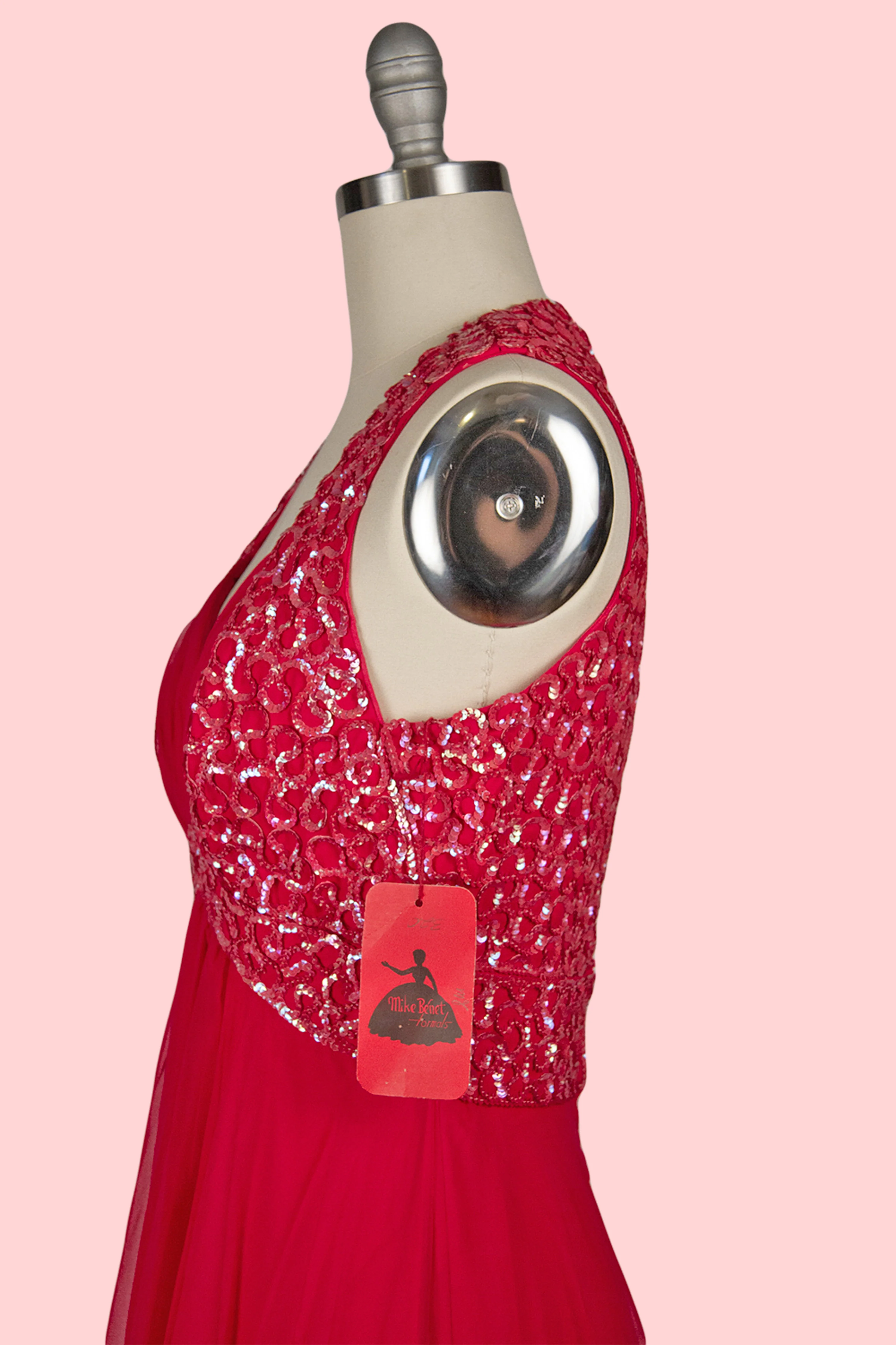 70s Pink Gown With Beaded Bodice by Mike Benet - Image 6